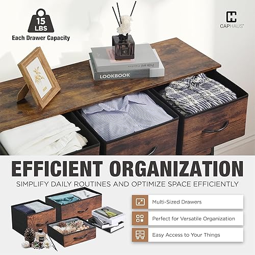 Miniatura 6 de CAPHAUS Cómoda con 12 cajones de tela, almacenamiento de lavandería, unidad de clasificación, torre de cajones de almacenamiento, cajón de