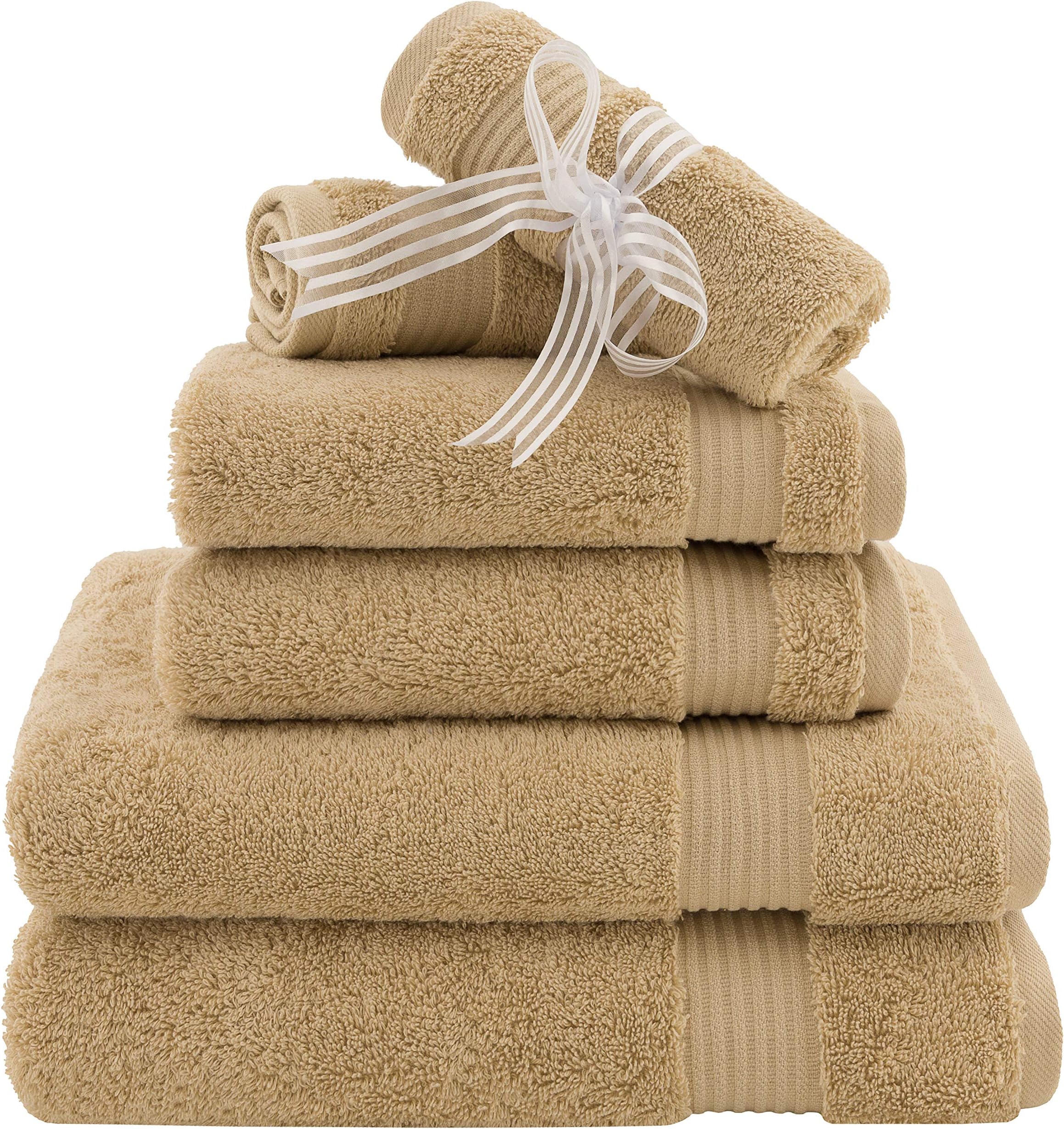 American Veteran Towel6 Piece Towel Set for Bathroom Clearance Prime, 100% Cotton Turkish Bathroom Towels, 2 Bath Towels 2 Hand Towels 2 Washcloths, Beige