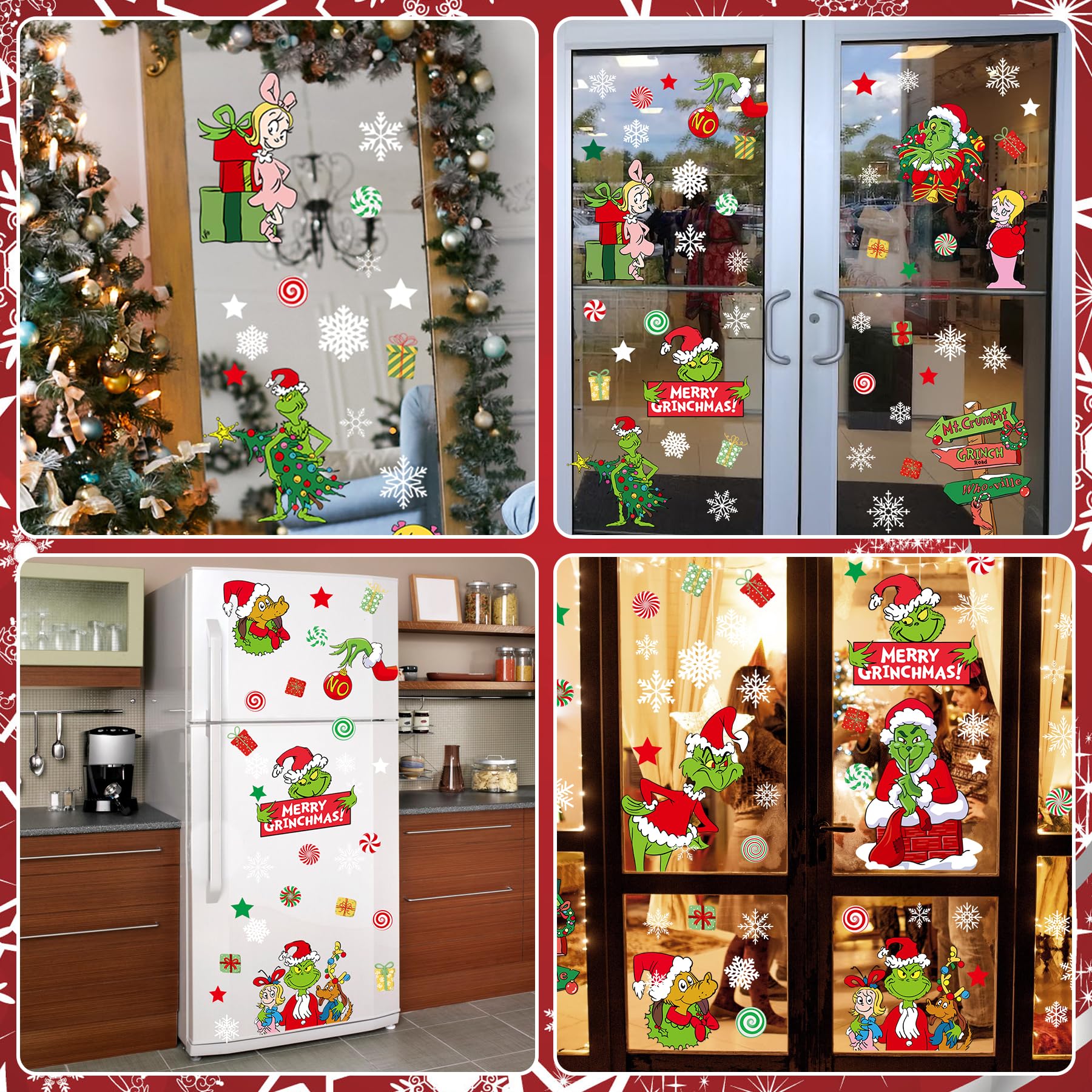 RICEDUO 9 Blatt Fensterbilder Weihnachten, Doppelseitig Weihnachtselfen Fenstersticker, Wiederverwendbar Fensterdeko Weihnachten mit Schneeflocke Abziehbilder für Weihnachten Deko