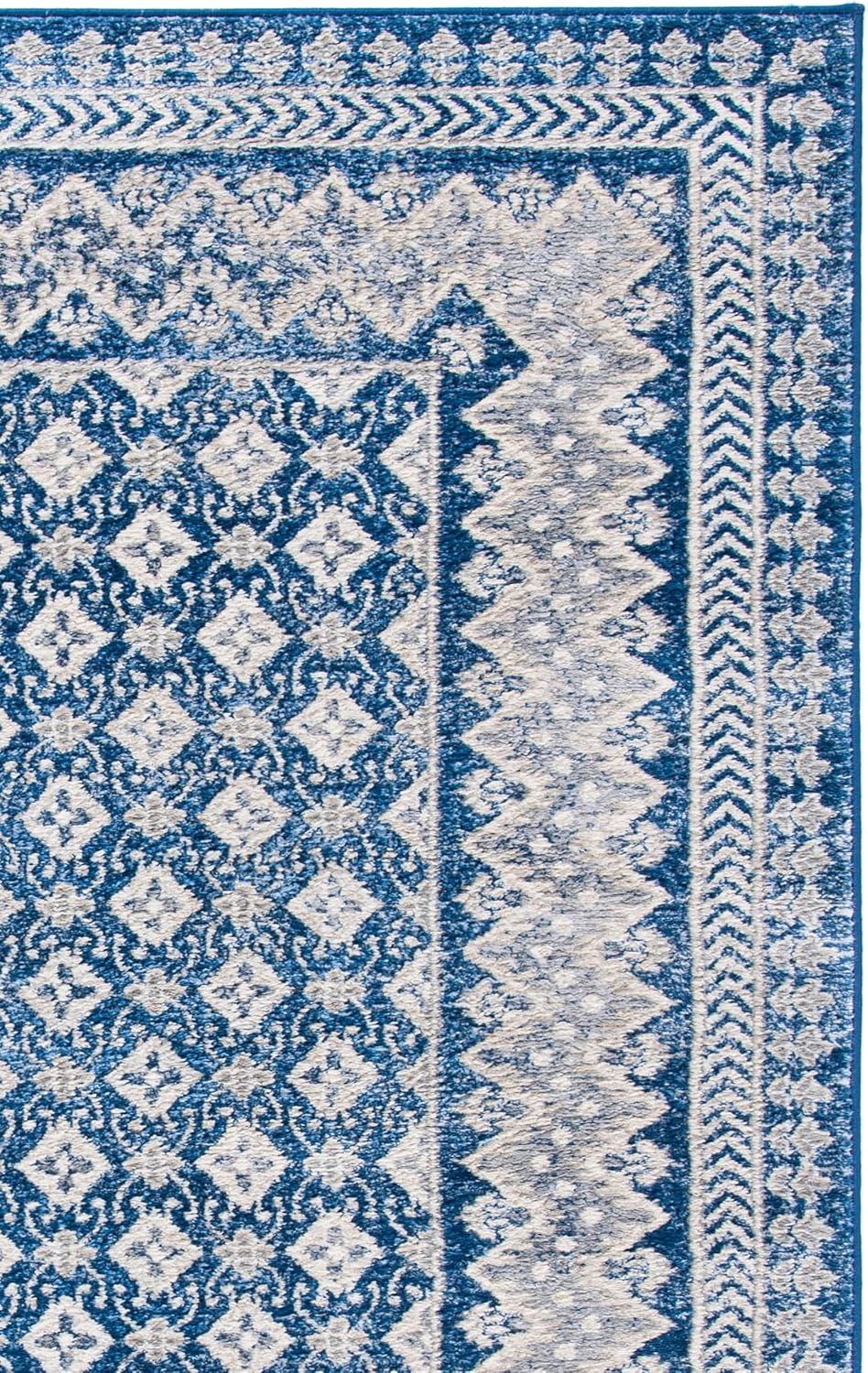 SAFAVIEH Brentwood Collection 8' x 10' Navy / Beige BNT899N Traditional Oriental Distressed Non-Shedding Living Room Bedroom Dining Home Office Area Rug