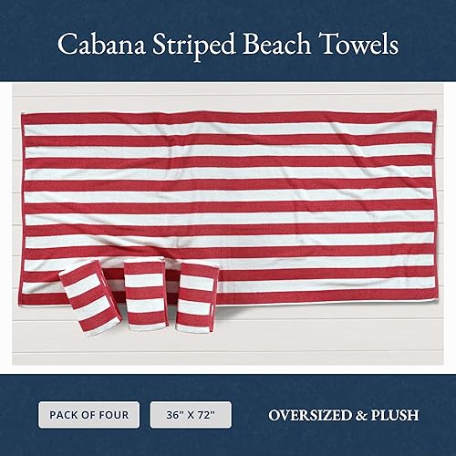 Miniatura 2 de LANE LINEN Toalla de playa 100% algodón con bolsa, paquete de 4 toallas para adultos, 36 x 72 pulgadas, rayas cabaña, gran tamaño, altamente