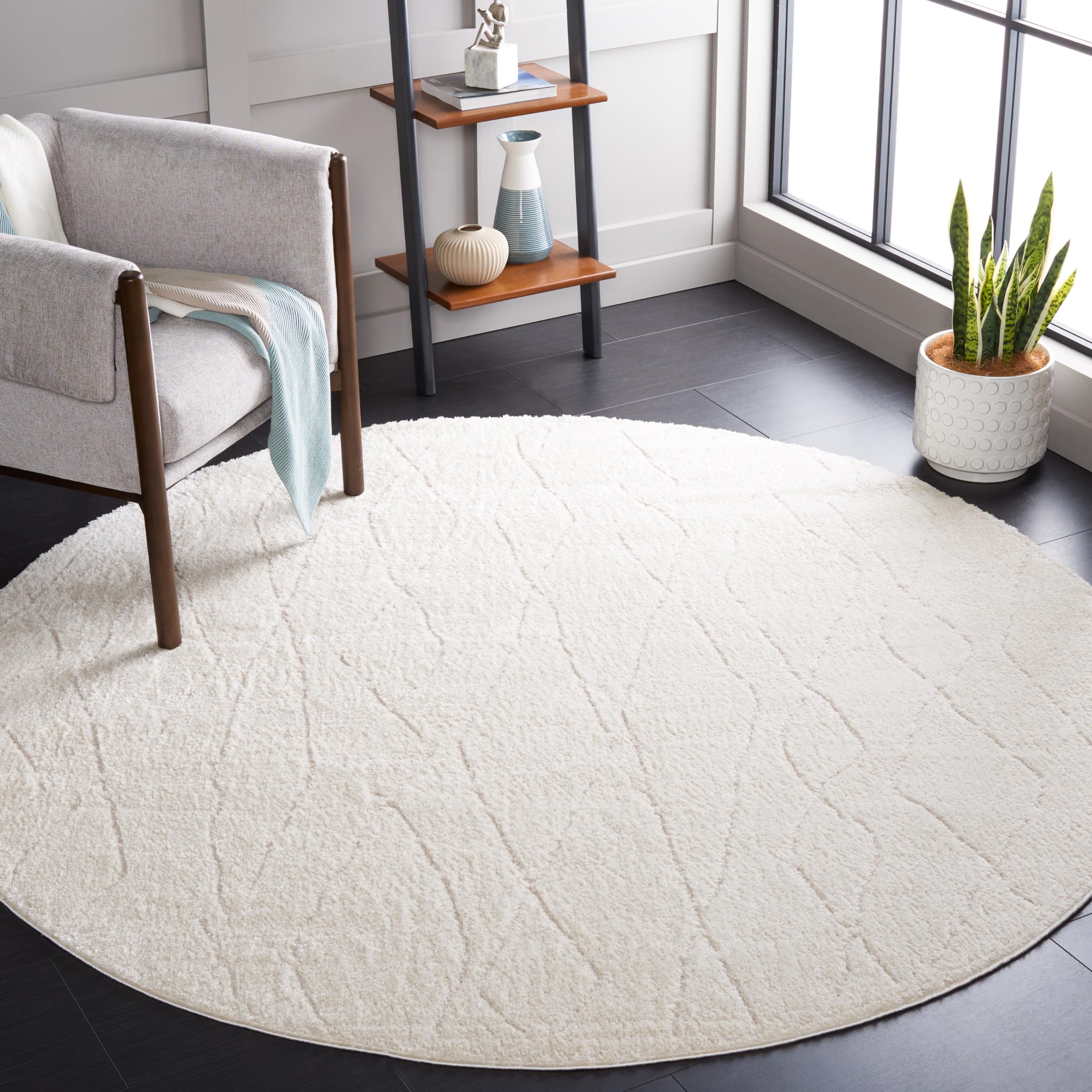 SAFAVIEH Melody Collection Area Rug - 6'7" Round, Ivory & Beige, Moroccan Boho Design, Non-Shedding & Easy Care, Ideal for High Traffic Areas in
