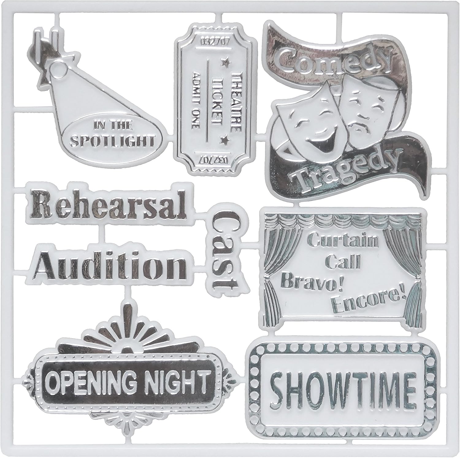ACI PARTY AND SPIRIT ACCESSORIES 9 Piece Drama Trinket Pack Embellishments Package, Plastic with Metallic Gold Print, White