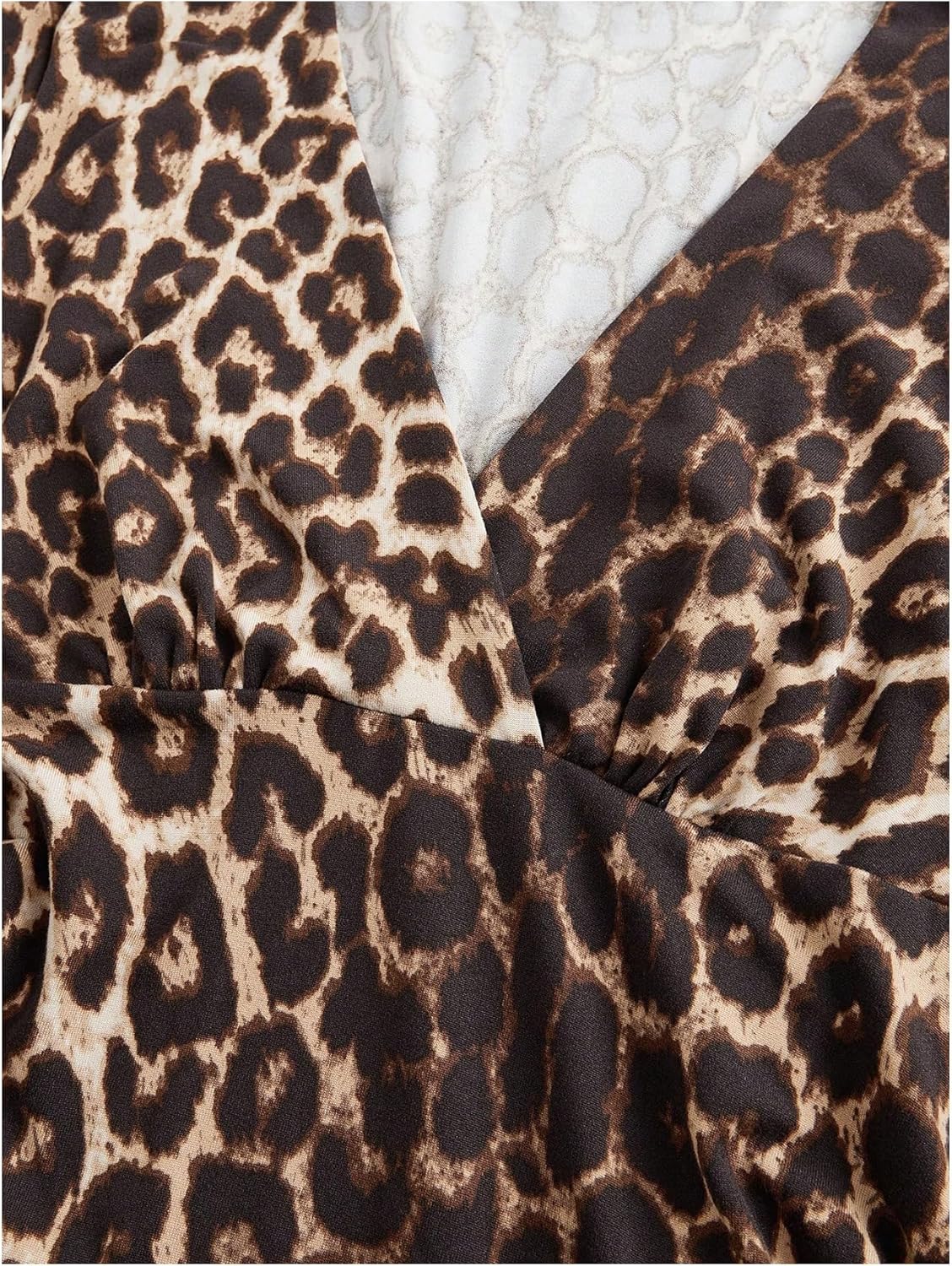 WDIRARA Women's Leopard Print Deep V Neck Shirt Long Sleeve Wrap Ruched Blouse Tops - Image 4