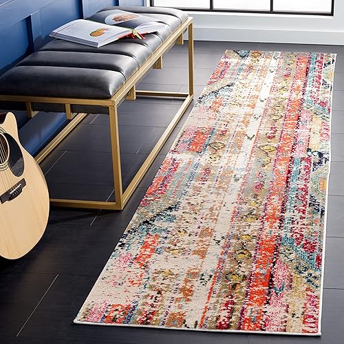 SAFAVIEH colección Monaco MNC222F - Alfombra larga estilo boho chic con detalles tribales y efecto desgastado, para sala, habitación, 2 pies 2