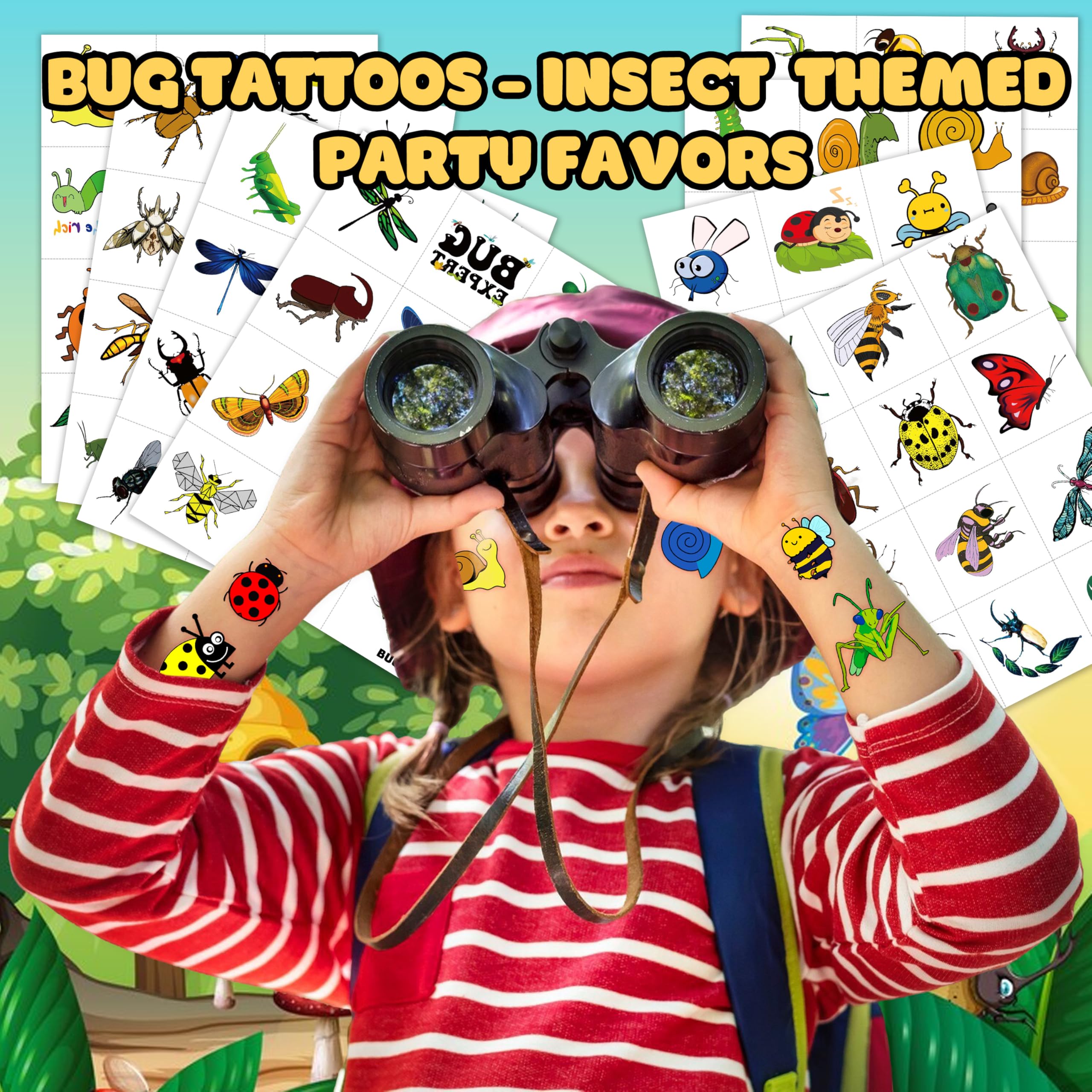 96PCS Bug Temporary Tattoos Pre Cut – Cute Bug Stickers for Kids Toddlers, Ladybug Caterpillar Theme Birthday Party Favors, Spring Summer Decorations, Gifts, Classroom School Prizes (Normal)