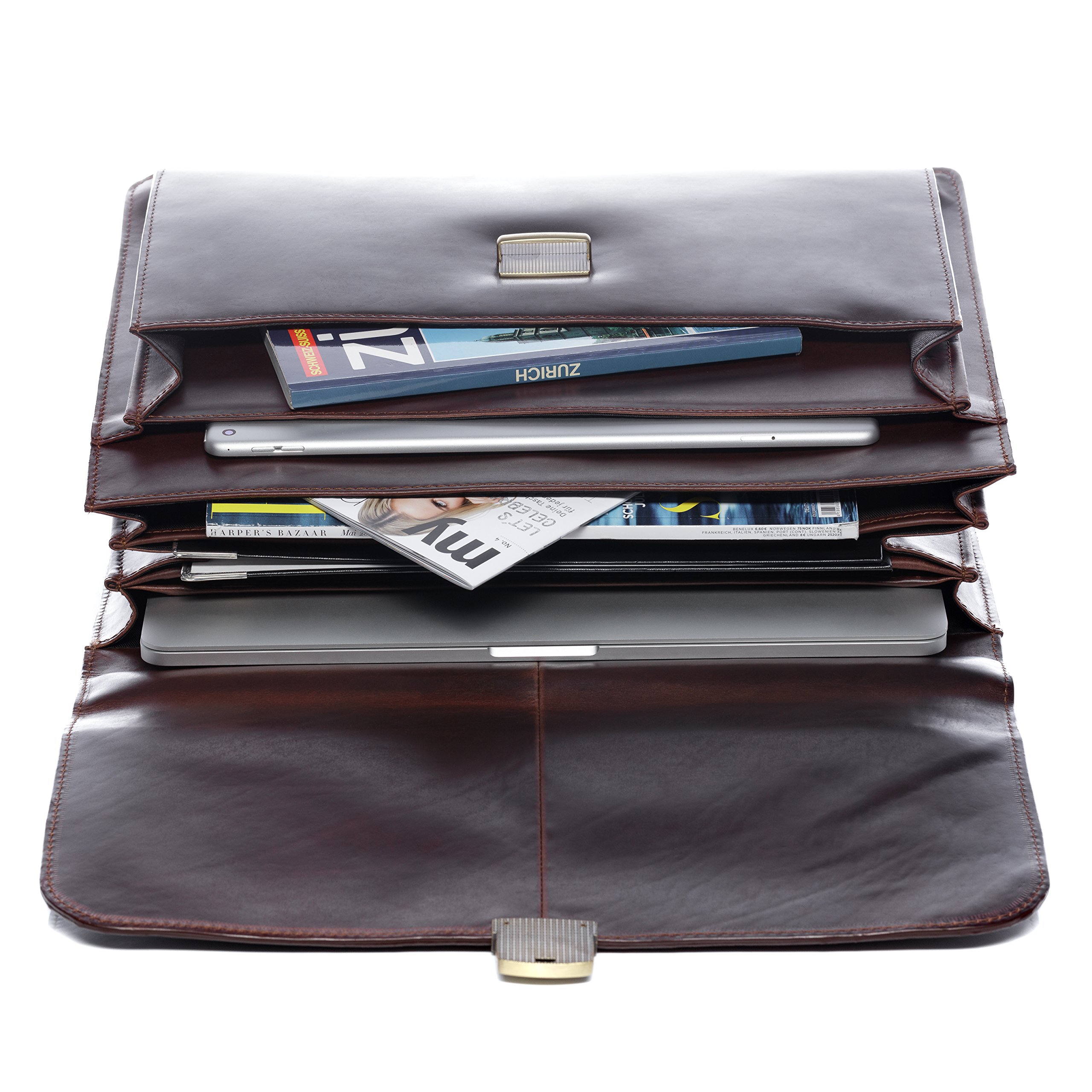 Serviette Ordinateur Cuir véritable 15.4 Pouces Emilio Cartable Porte-Document attaché-Case XL Grand pour Hommes Sac bandoulière Travail Marron