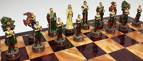 Miniatura 7 de Medieval Times Robin Hood vs Sheriff of Nottingham - Juego de ajedrez con tablero de almacenamiento de color cereza y Burlwood de alto brillo de 17