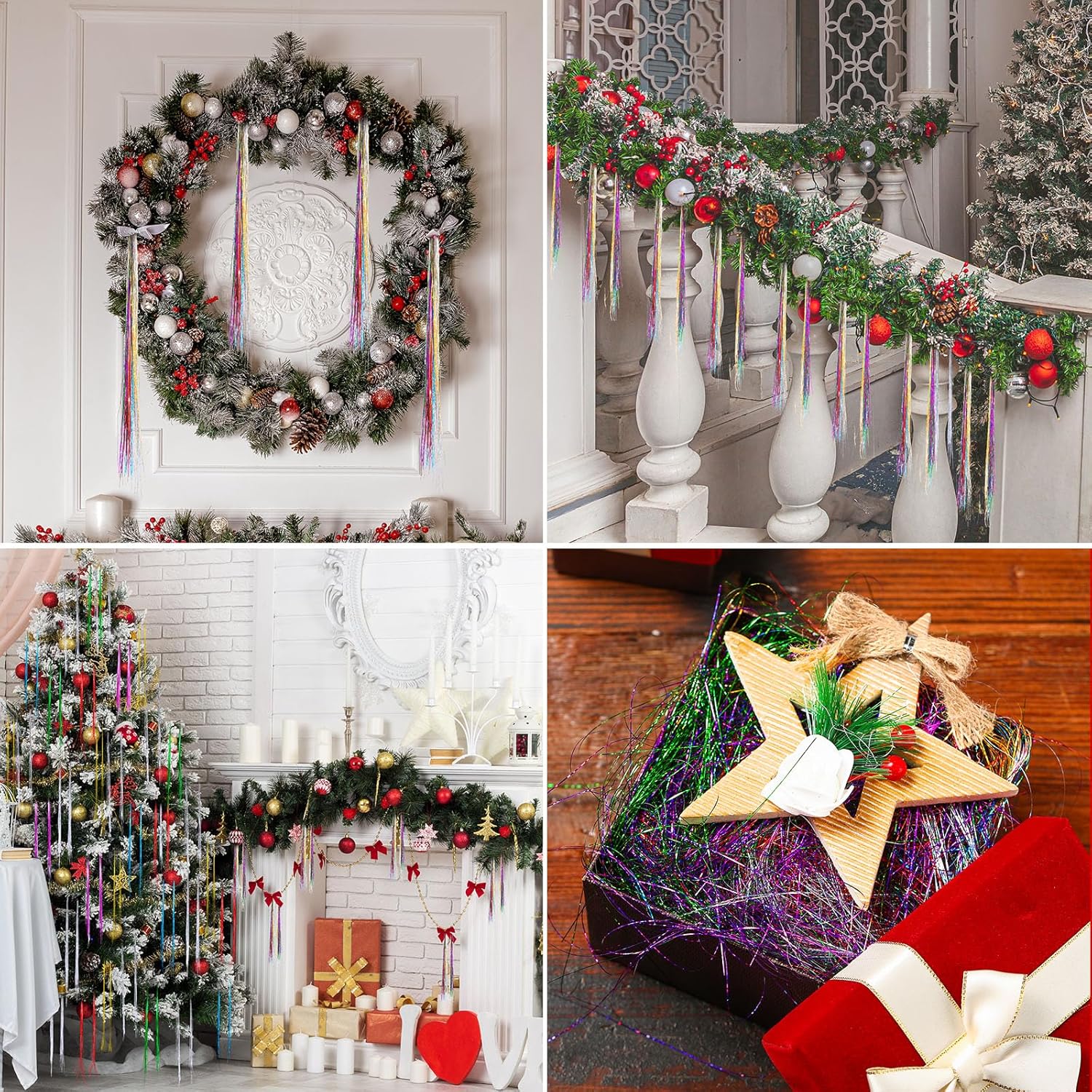 Lyrow 40000 Strands Tinsel Icicles 19.7 inch Christmas Tree Tinsel Foil Fringe Hanging Winter Home Decorations for Xmas Tree Holiday Decor Birthday Wedding Anniversary Party Supplies(Multicolor)