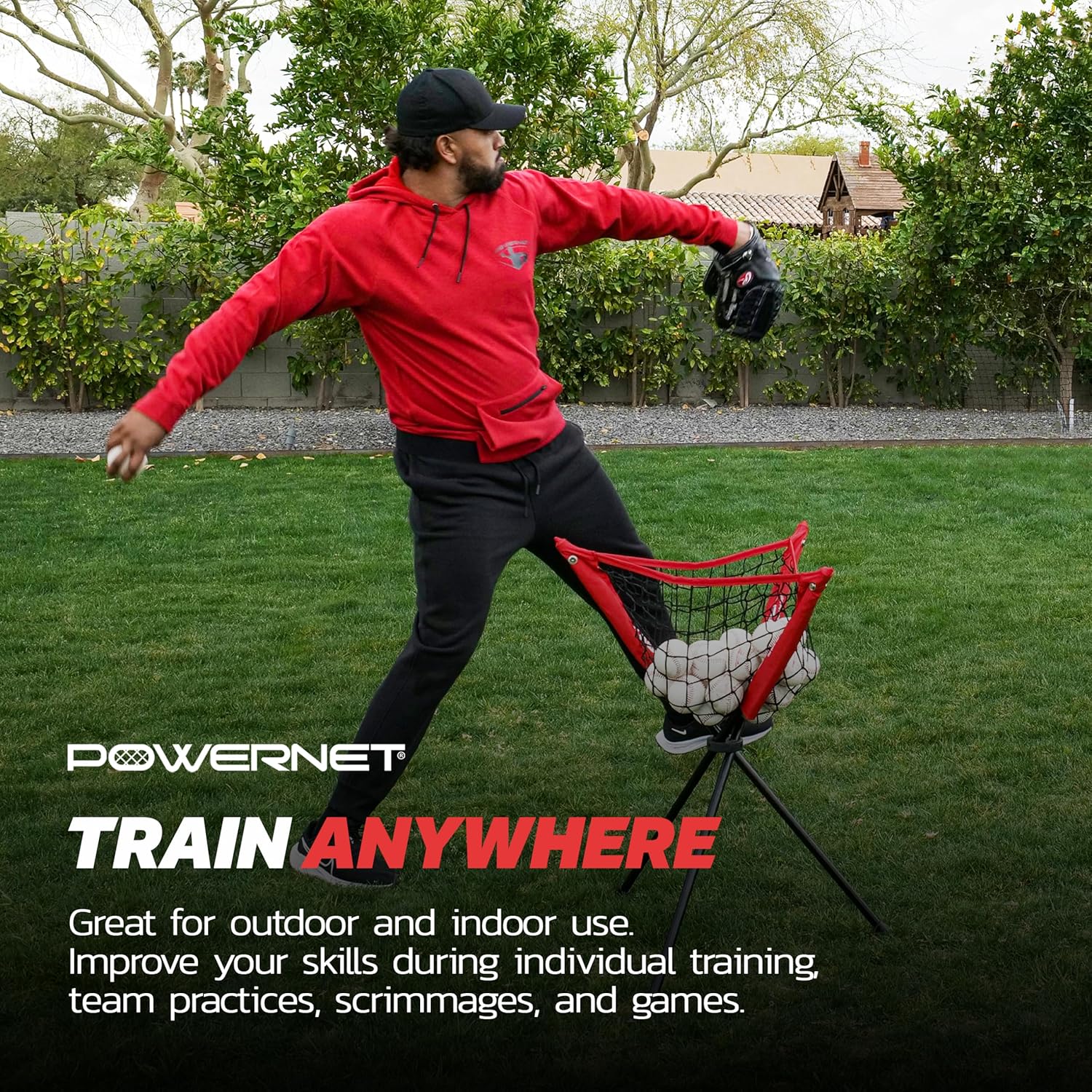 PowerNet Baseball Softball Portable Ball Caddy, Holds Bucket of Baseballs, Softballs, Tennis Balls, Use During Batting Practice Training and Drills