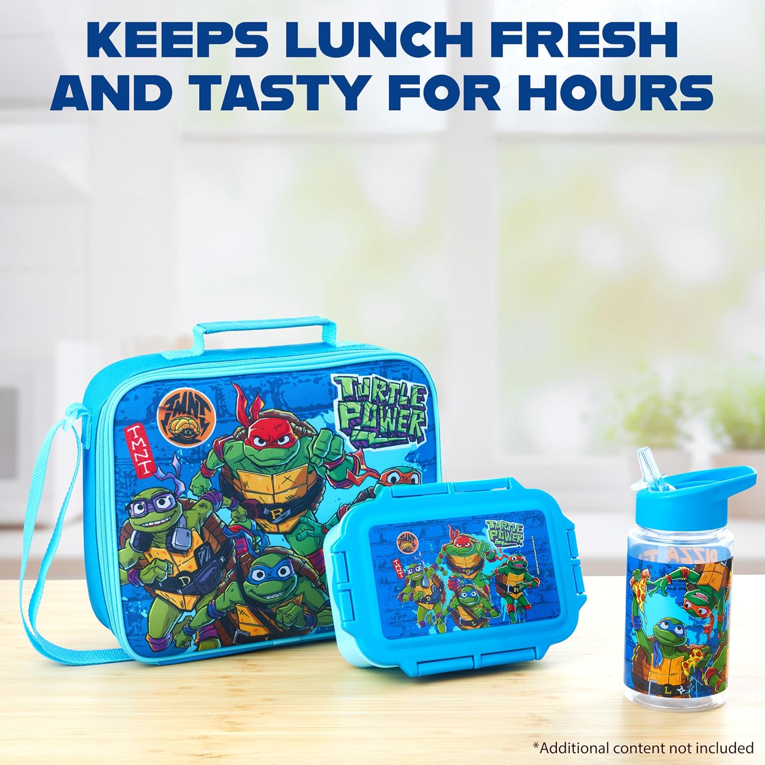 Get Trend Teenage Mutant Ninja Turtles Water Bottle Lunch Box Lunch Bag Kids Set 3 Pcs Insulated Snack Bag for School Travel Gifts for Kids (Blue TMNT)
