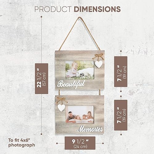 Miniatura 5 de Beautiful Memories - Marco de fotos rústico para colgar dos fotos de 4 x 6 pulgadas. Empaquetado para inspirar y deleitar, decoración de casa de