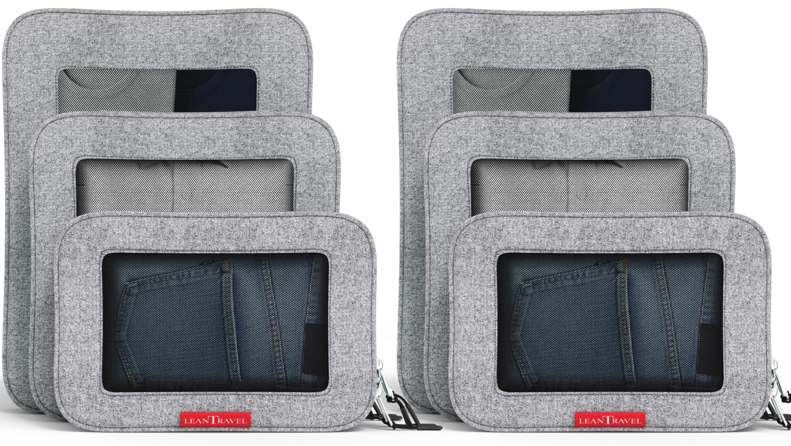 Compression Packing Cubes for Travel Organizers with Double Zipper (6-Pack (2L+2M+2S), Grey)