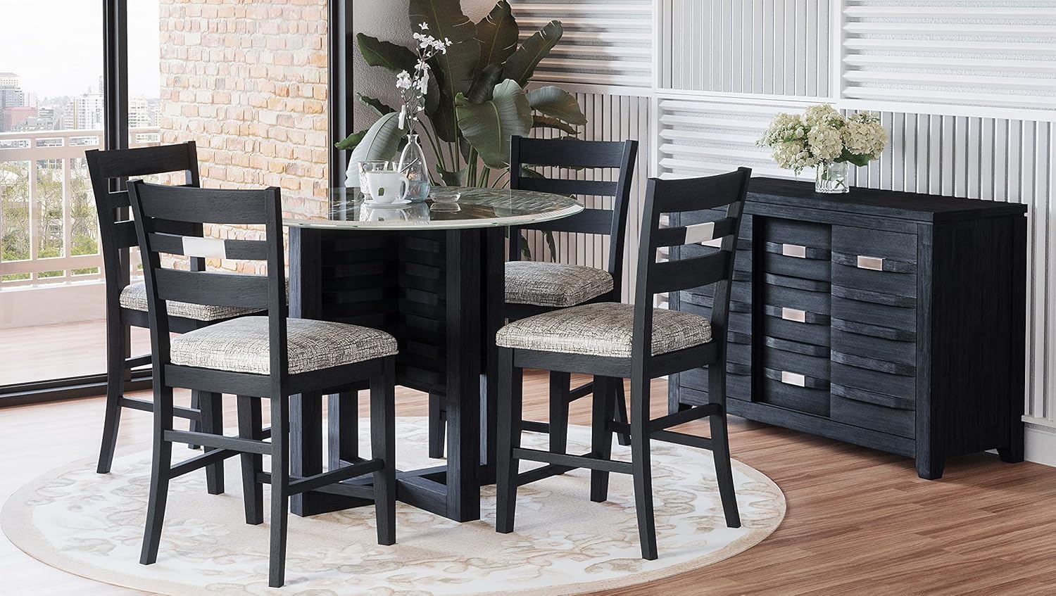 Jofran Altamonte Ladderback Stool Counter Barstool Set, 20X23X42, Dark Charcoal