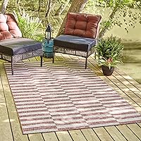 Vista 27 de Unique Loom - Alfombra de área de la colección Outdoor Striped - Rayada (5' 1" x 8' Rectangular, Verde/Marfil)