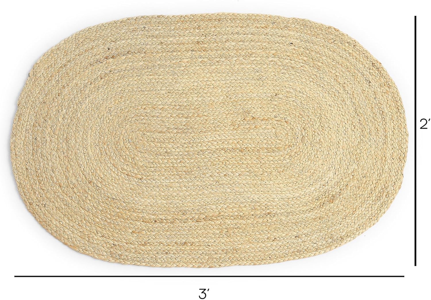 · REDEARTH · Oval Area Rug - 2'x3' Braided Natural Jute with Non-Skid Backing - Handwoven Boho Rug for Bedroom, Kitchen, Living Room - Farmhouse Aesthetic Home Decor - Durable Handmade Rug