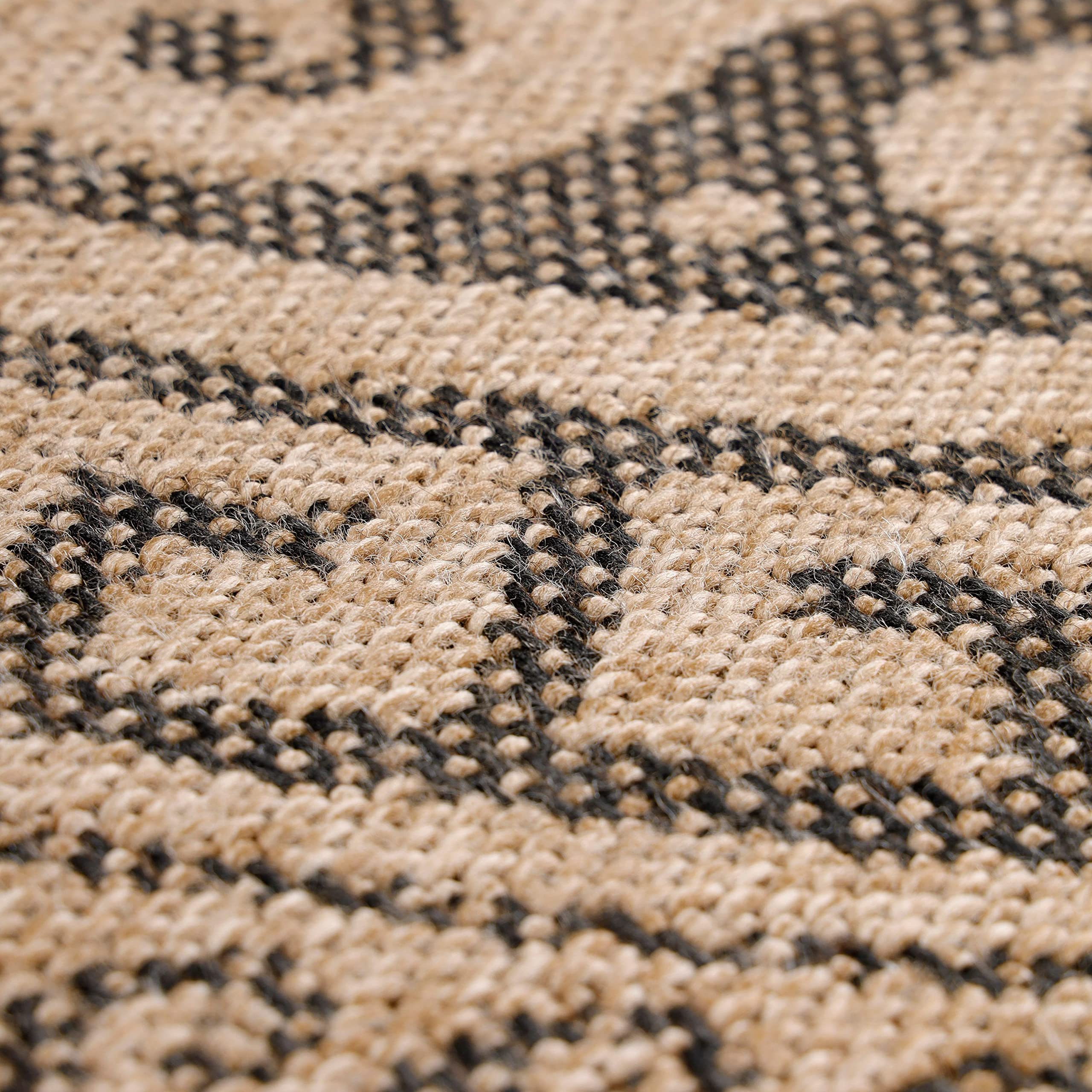 Teppium Tapis d'extérieur résistant aux intempéries, 120 cm, rond, aspect sisal naturel et jute – Tapis de cuisine lavable, antidérapant, imperméable, design greek, facile d'entretien – Idéal pour