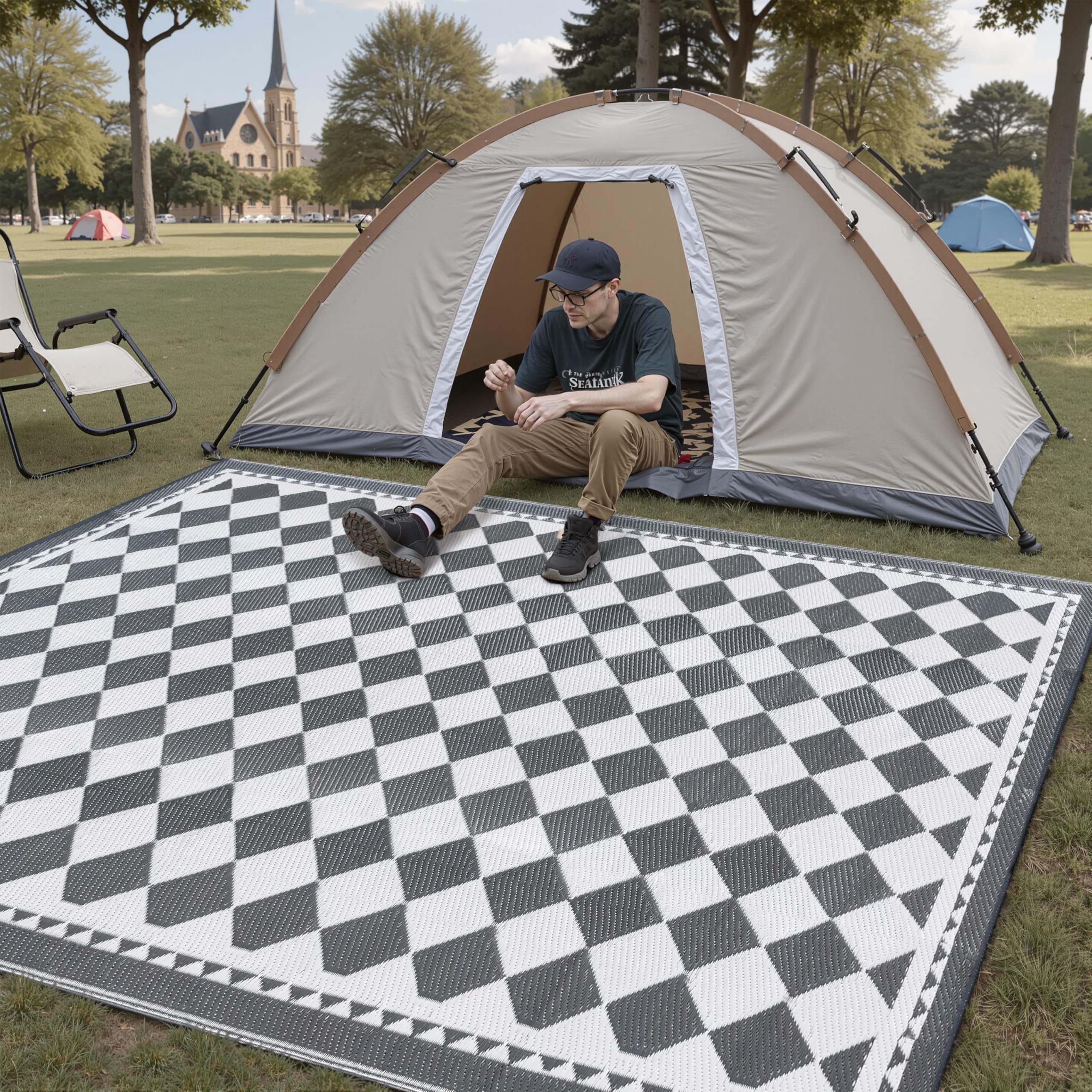 PureCozy Outdoor Teppich Wetterfest,Wendbarer Balkon Camping Teppiche 120x180cm, Leichtgewicht Outdoorteppich Carpet rutschfest für Garten Balkon Camping Terrassen, Grau - 5