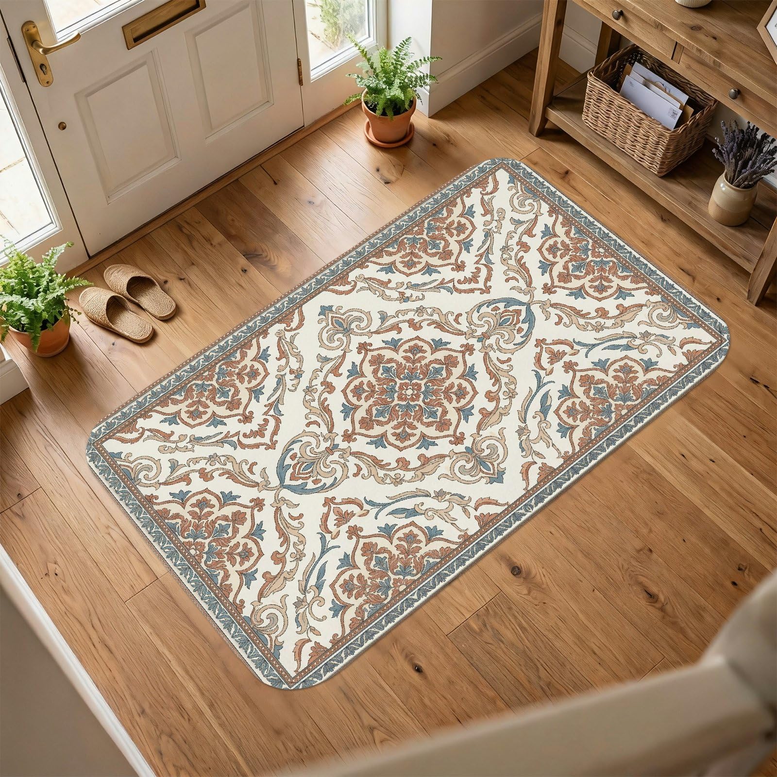 Tapis ornement de vignes floral traditionnel antidérapant 0.9 x 1.5 m pour décoration de porte