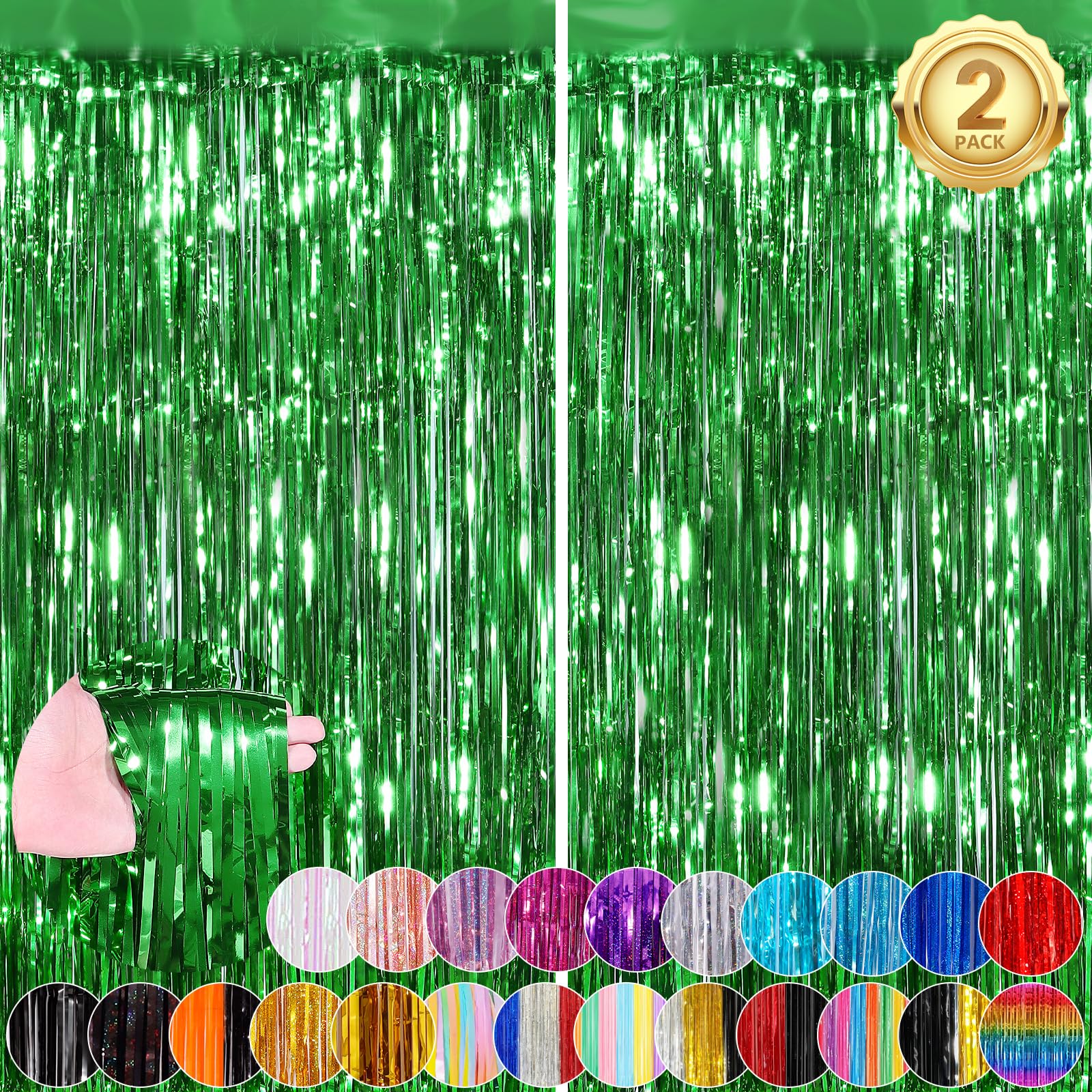 Green Fringe Curtain Party Streamers 2Pack 3.3 x 8.3 Ft Foil Fringe Backdrop Curtains for Birthday Wedding Bridal Baby Shower Holiday Tinsel Streamers
