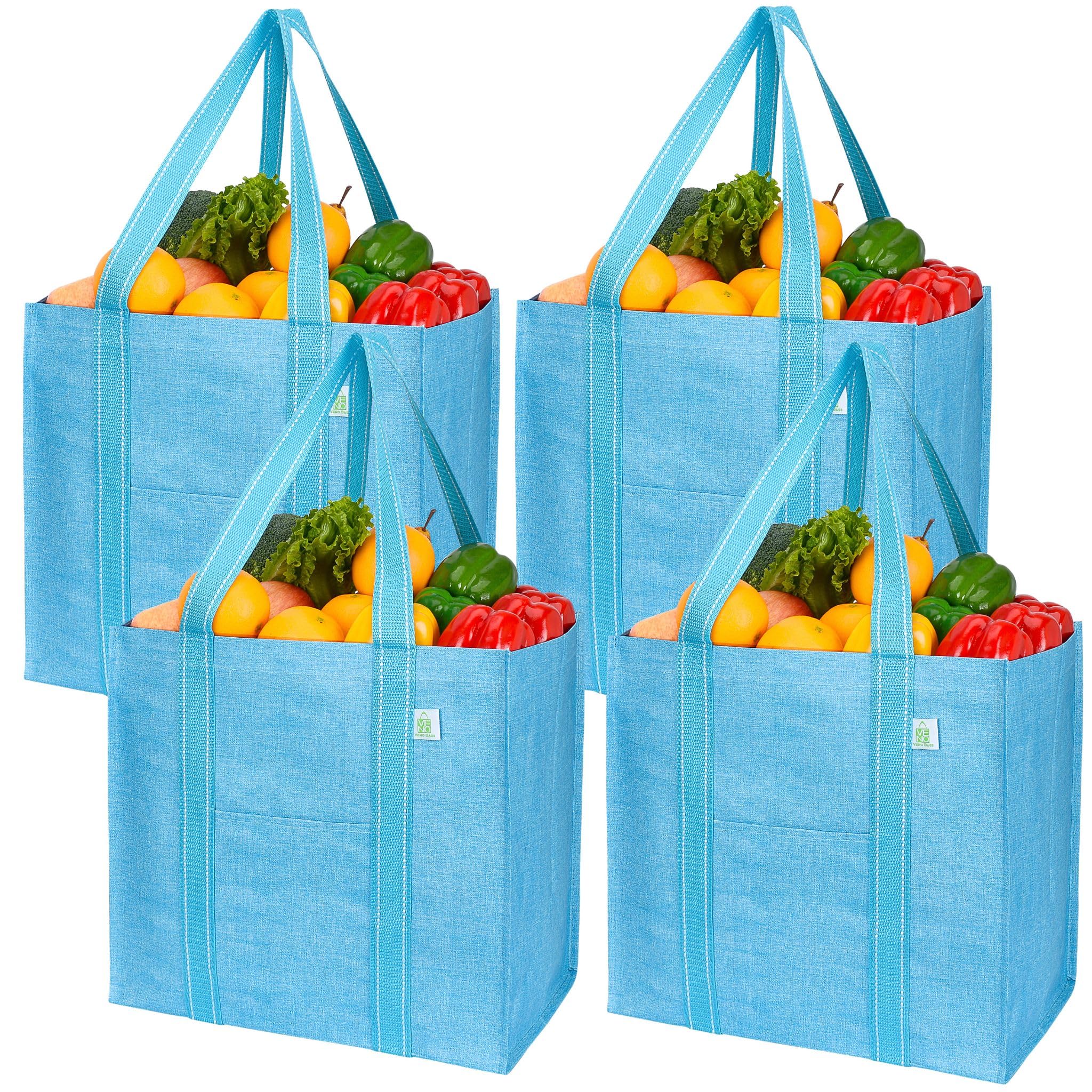 VENO 4 Pack Reusable Grocery Shopping Bag w/Hard bottom, Foldable,Multipurpose Heavy Duty Tote,Daily Utility bag (Set of 4)