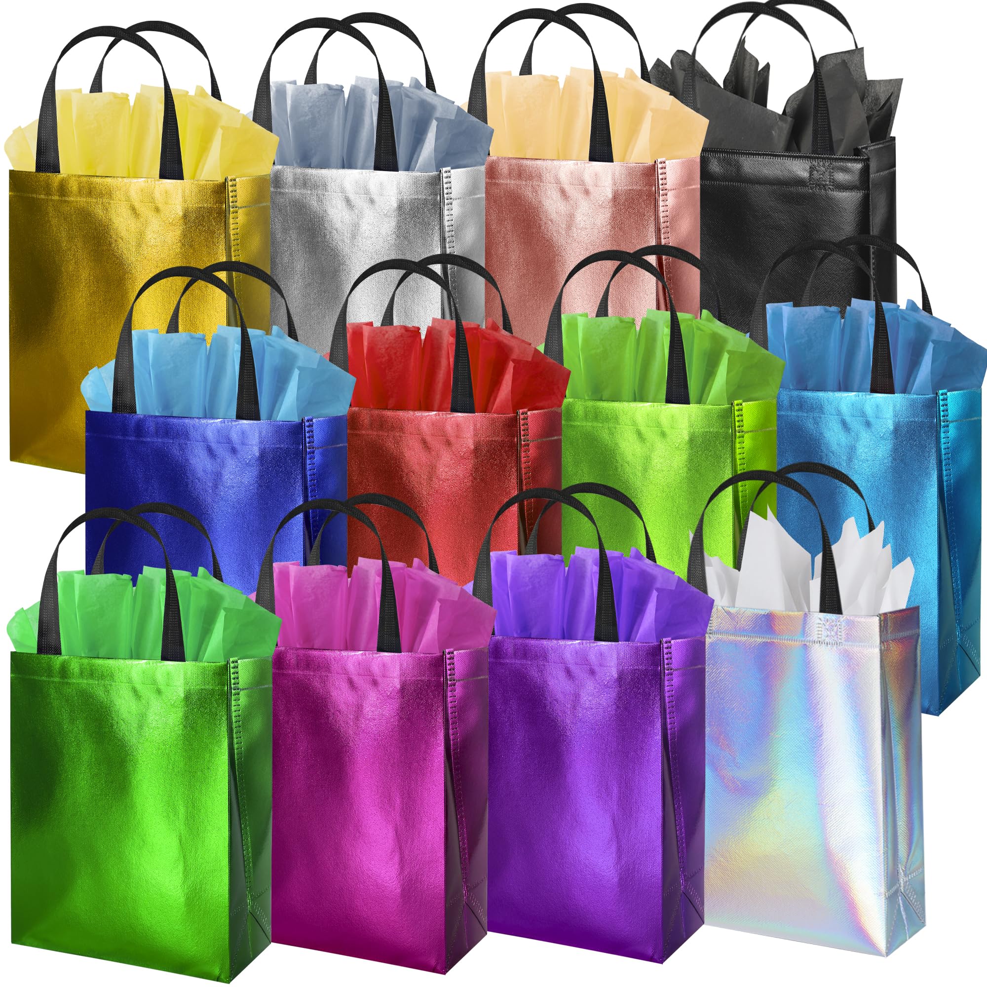 BLEWINDZ Colorful Gift Bags with Tissues – 12PCS Reusable Gift Bags Medium Size - Ideal for Goodie Bag, Birthday, Shopping, Party Favor Bag