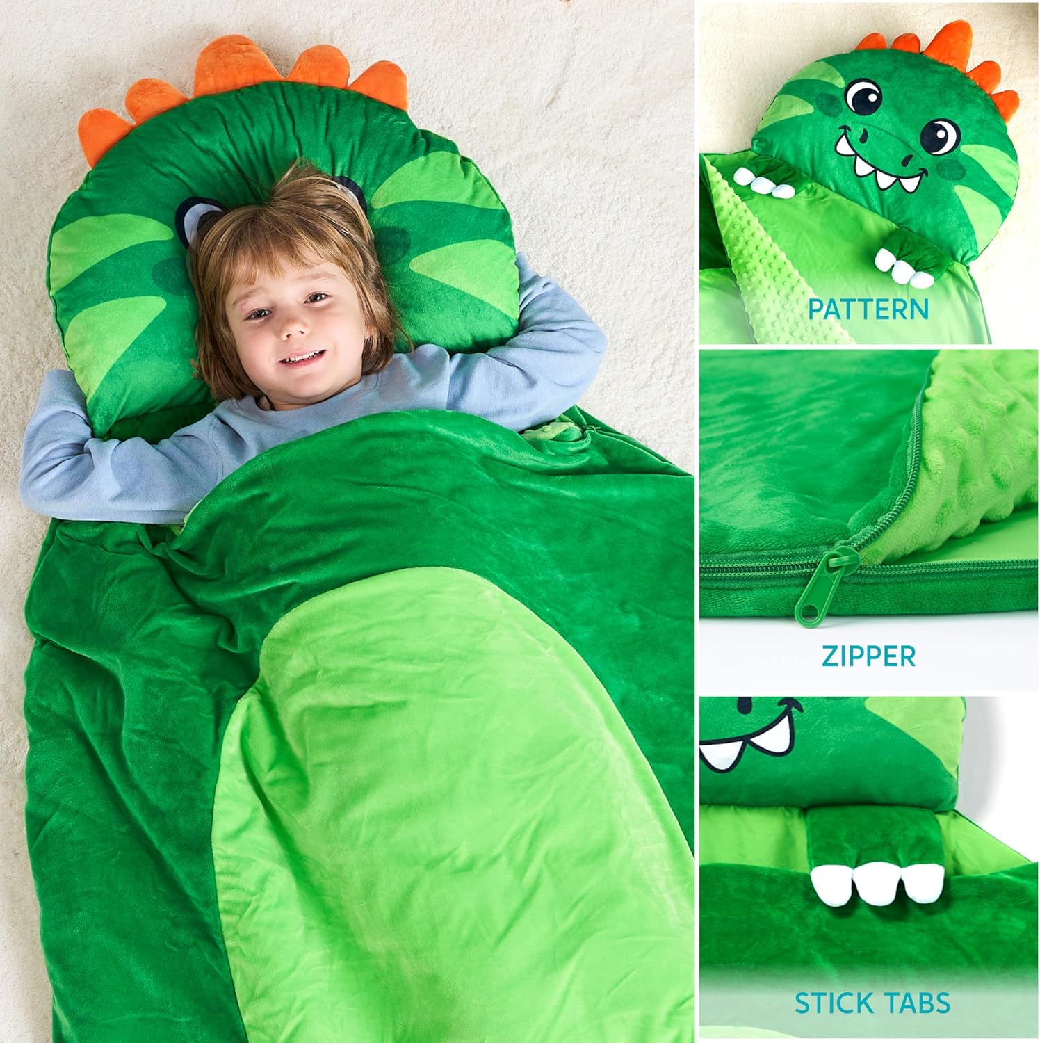 JOIEDOMI Kids Sleeping Bag 4 5 6 Year Old Girl Gifts Toddler Nap Mat with Pillow & Blanket 60" x 39" for Kids Ages 3+ Soft Plush Sleeping Mat for Preschool and Boys Girls