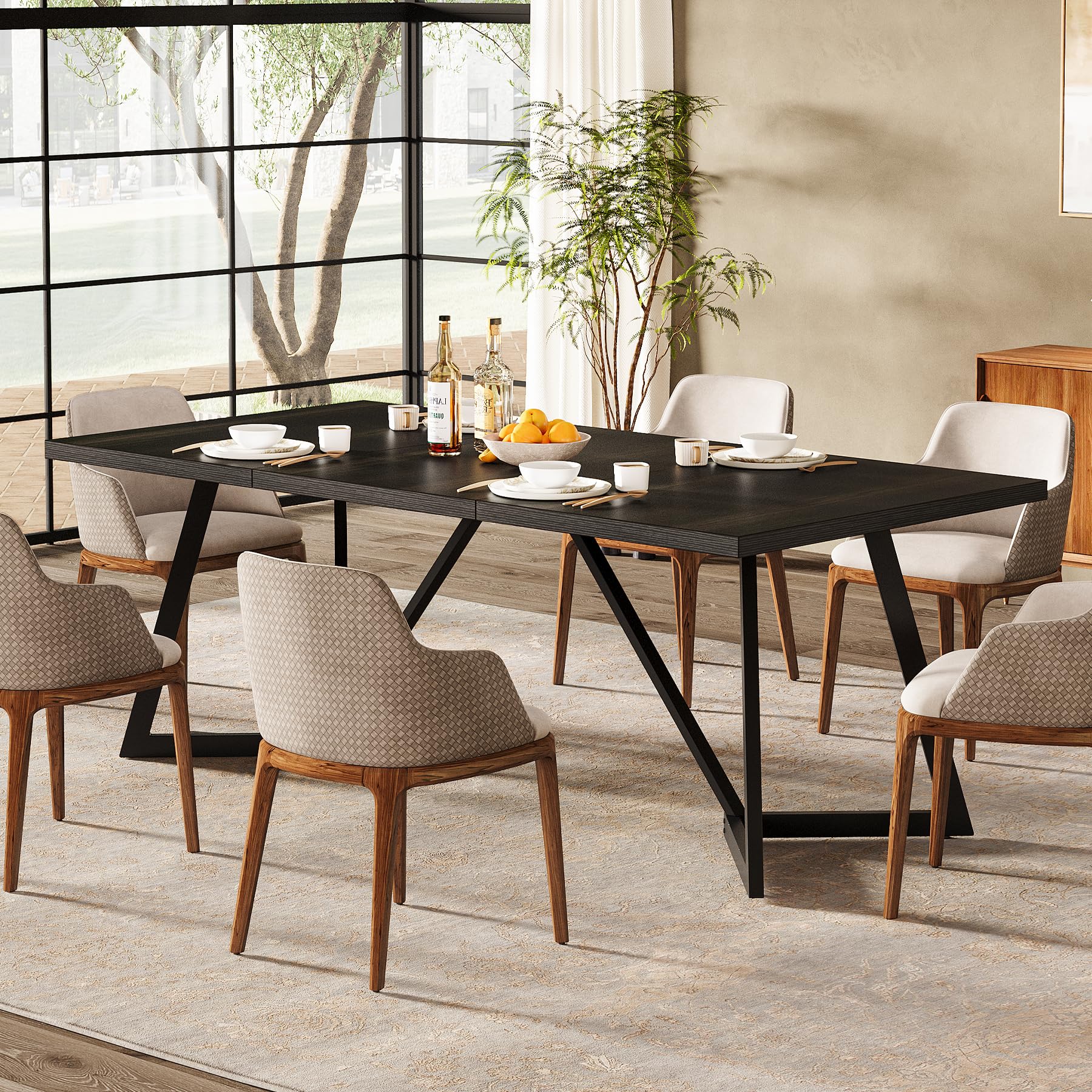 Tribesigns Grande tavolo da pranzo da 180 cm per 6-8 persone, tavolo da pranzo moderno con struttura in metallo, tavolo da cucina rettangolare per la sala da pranzo per la casa (nero)