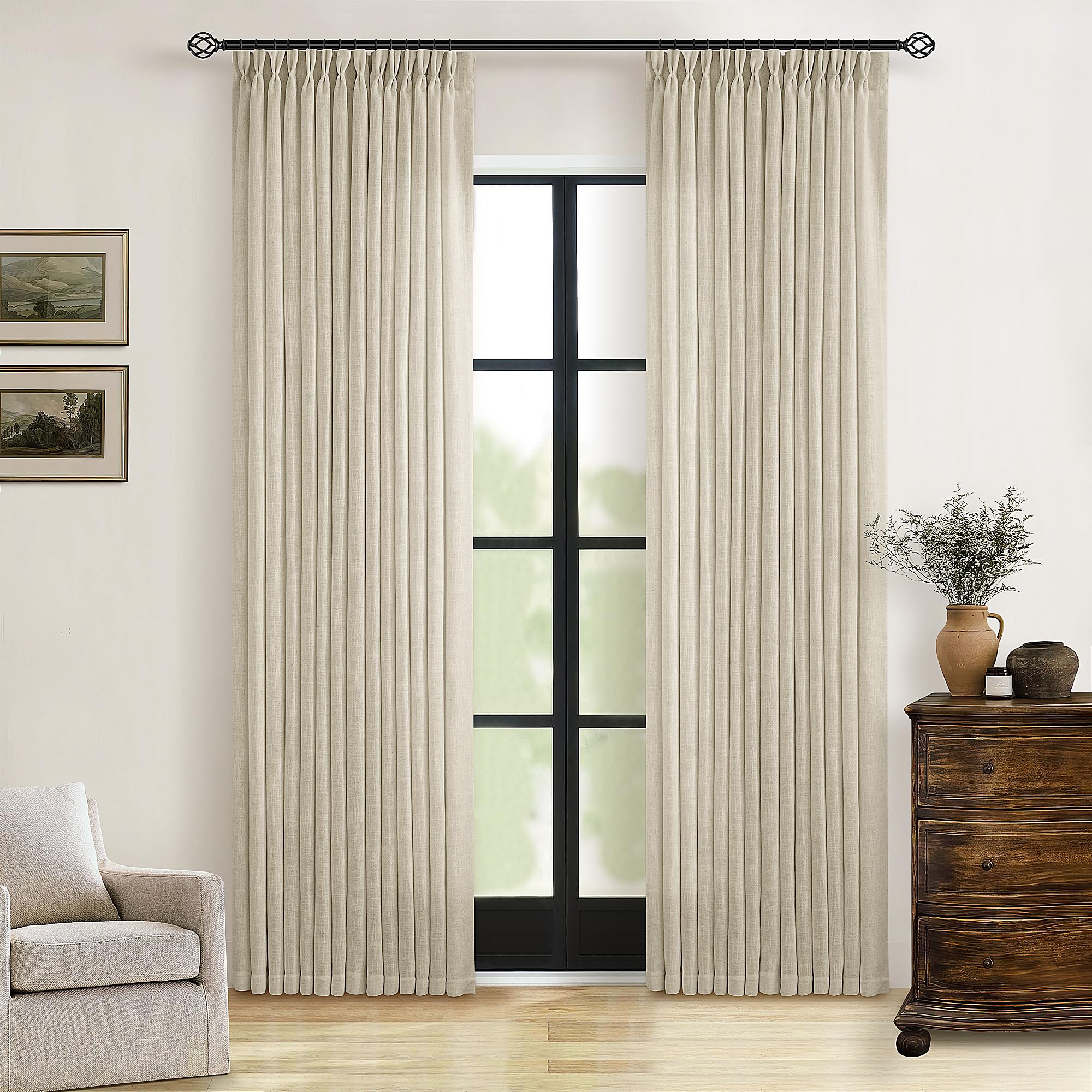 Photo 1 of TWODRAPES Linen Pinch Pleated Curtains (2 Panels, 40" x 108", Linen)