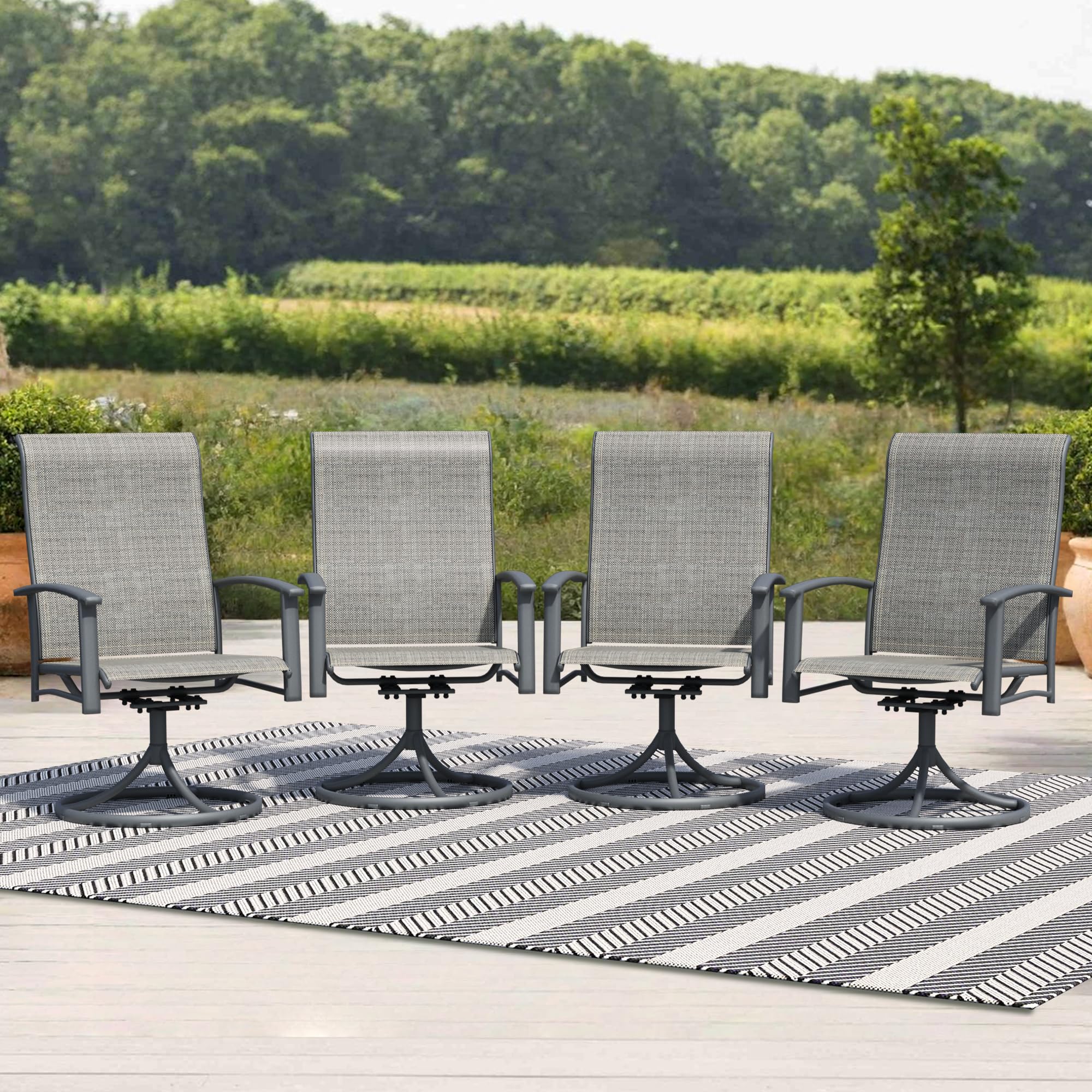 Hanamako Outdoor Patio Swivel Dining Chairs Set of 4, All-Weather Swivel Rocker Chairs with Textilene High Back and Black Rust-Proof Metal Frame,