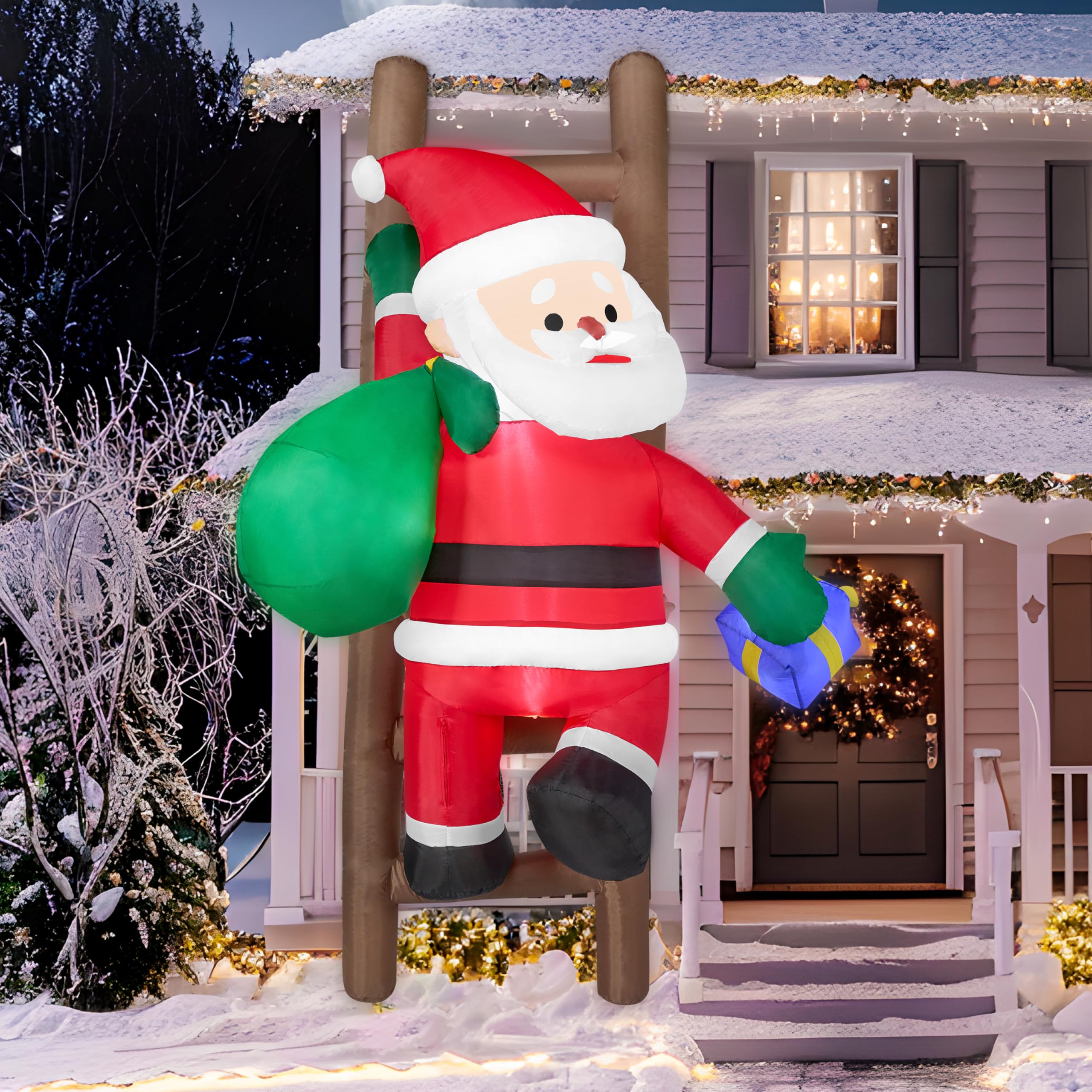 Joiedomi 8 FT Tall Christmas Santa Climbing Stairs Inflatable Decoration, Inflatable Hanging Santa with Build-in LED, Xmas Blow Up Outdoor Decoration for Party Indoor Outdoor Yard Garden Lawn Décor