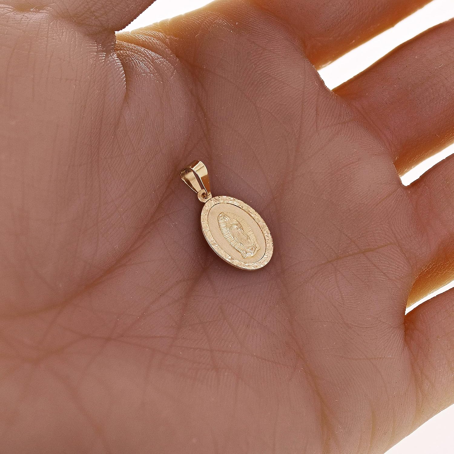 Italian 14k Yellow Gold Miraculous Medal Oval Charm Pendant 21mmx10.5mm 0.9 gram - Image 2