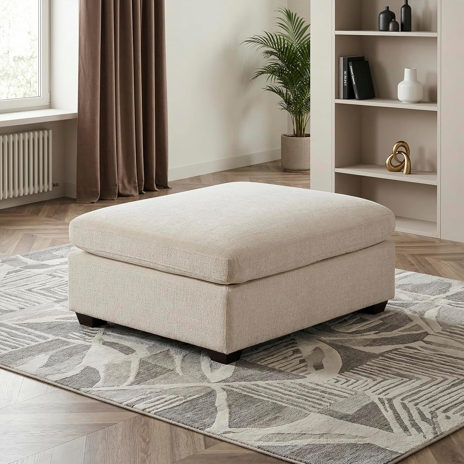 Lexicon 42 Inch Large Ottoman-Foot Rest, Modern Oversized Ottoman for Living Room, Very Soft Chenille Fabric Upholstered Extra Large Cushioned Top Coffee Table, Sturdy Modular, Apartment, Beige