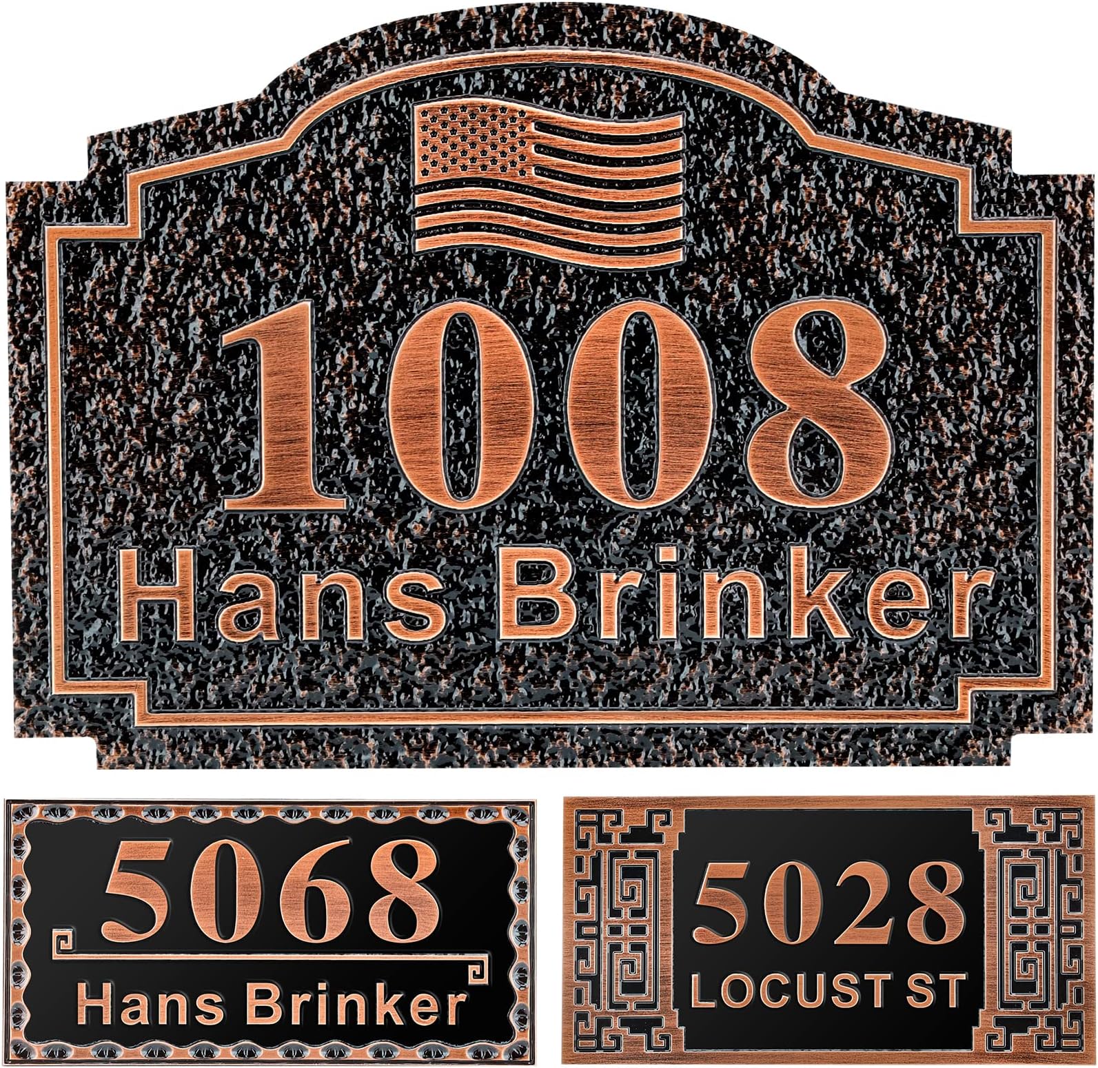 Personalized Cast Address Sign House Number Home Address Plaque 12 Inch, Custom Steet House Number Sign, Metal or Acrylic Antique Brass for Outside Vintage