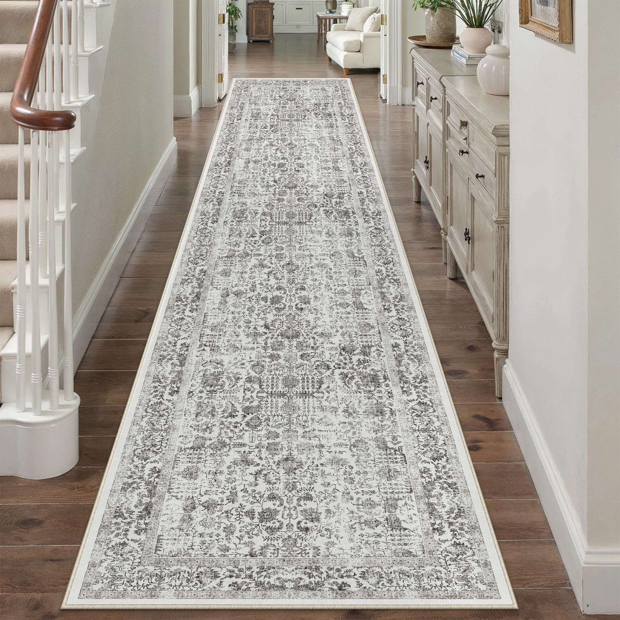 PureCozy Black Runner Rug 3x14 Hallway Machine Washable Kitchen Vintage Distressed Non Slip Long Carpet Indoor Retro Floral Bedroom Accent Throw Rug for Bathroom Office Laundry Dining Living Room โ image 1