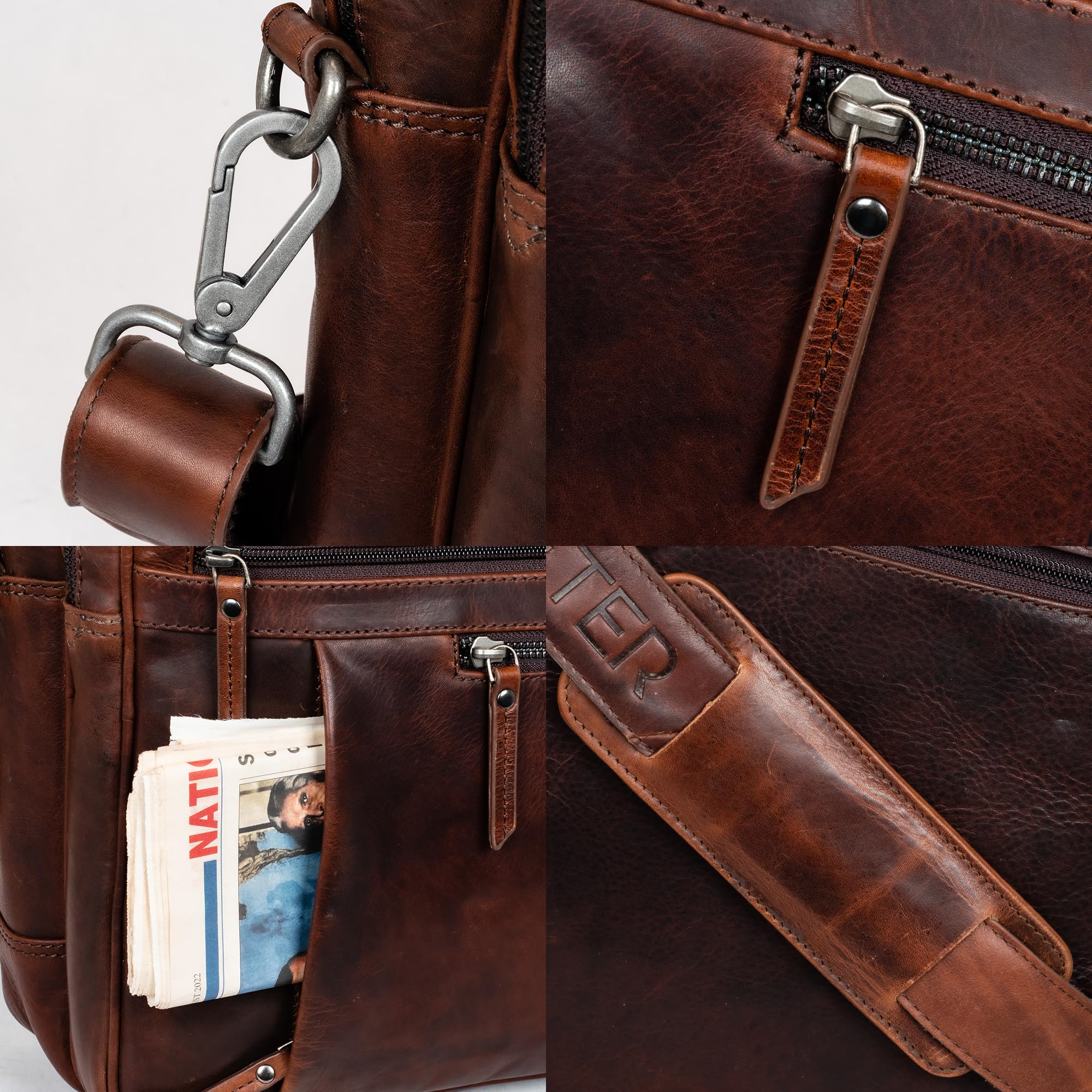Marc Peter Laptoptasche Los Angeles I Leder Umhängetasche für 15.6 zoll Laptop I Aktentasche für Notebook I Tasche für Damen und Herren