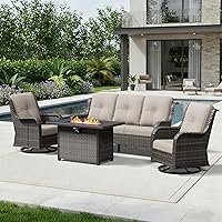 Vista 64 de Joyside Silla mecedora giratoria para exteriores para patio, mecedora de mimbre para exteriores con cojines de tela de olefina adecuada para porche