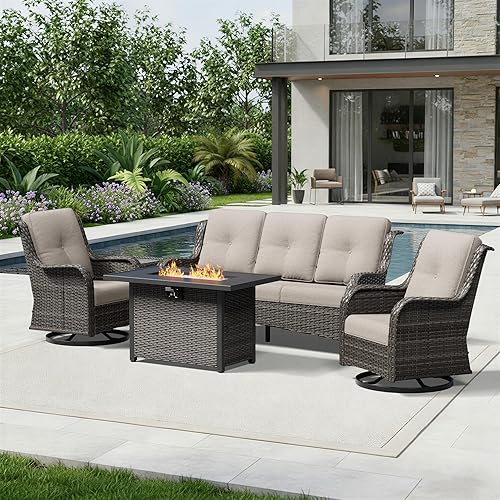 Miniatura 64 de Joyside Silla mecedora giratoria para exteriores para patio, mecedora de mimbre para exteriores con cojines de tela de olefina adecuada para porche