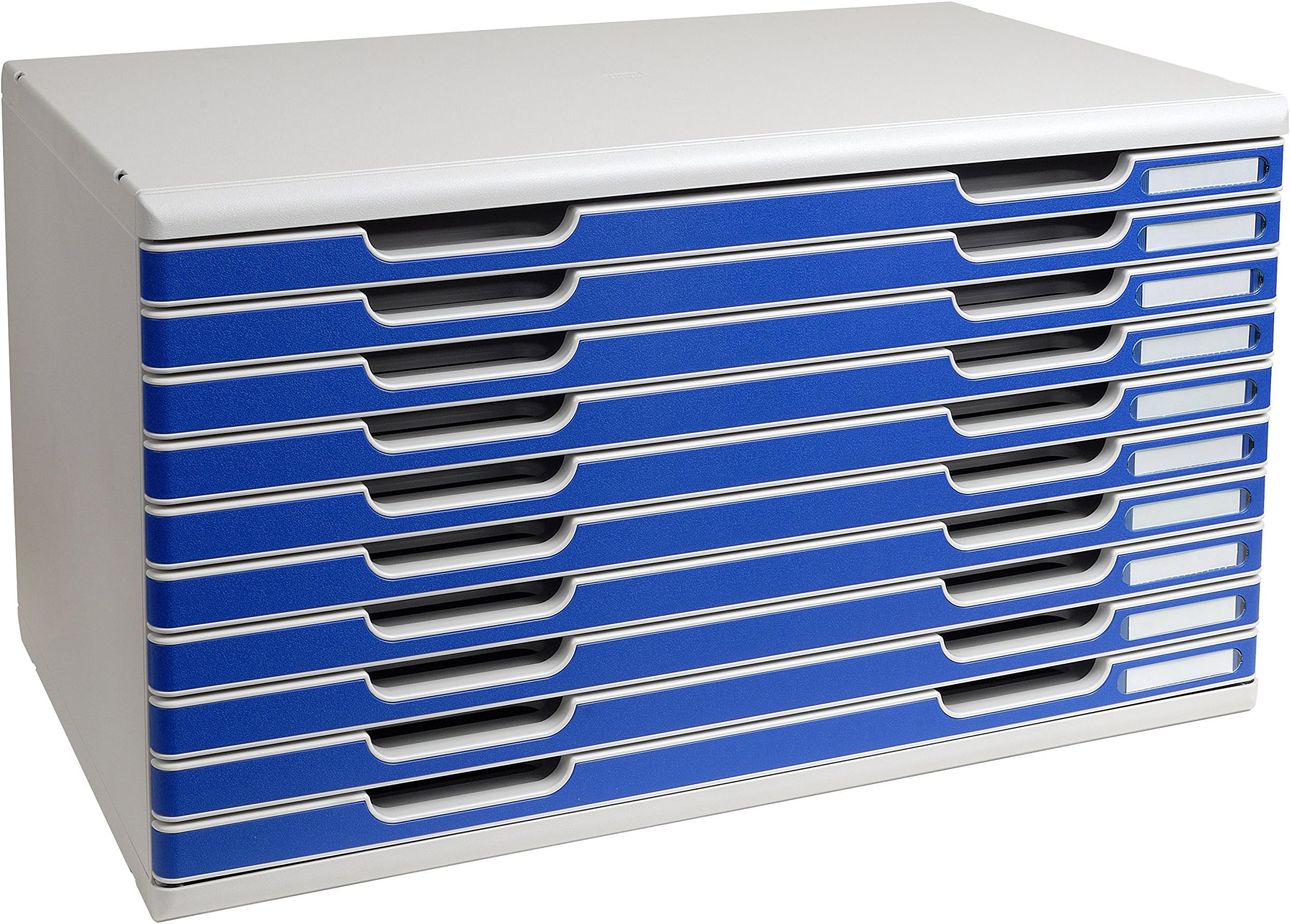 Exacompta - Ref 324003D - Modulo A3 Office - 350 x 576 x 320mm in Size, 10 Drawers (26mm Height), Smooth Opening with Stop, Label Holders - Light Grey/Blue