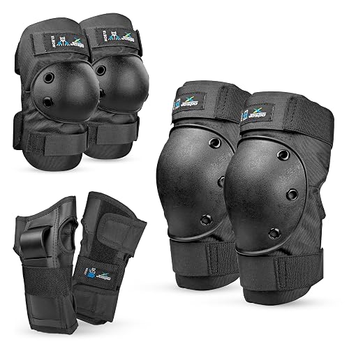 Jaspo Impact Protective Gear Set | Knee, Elbow & Wrist Guards with PE Shell, 8mm EVA Foam Cushion, Shock-Absorbing Pads & Adjustable Velcro for Skates, Skateboard, Kick Scooter (Medium)