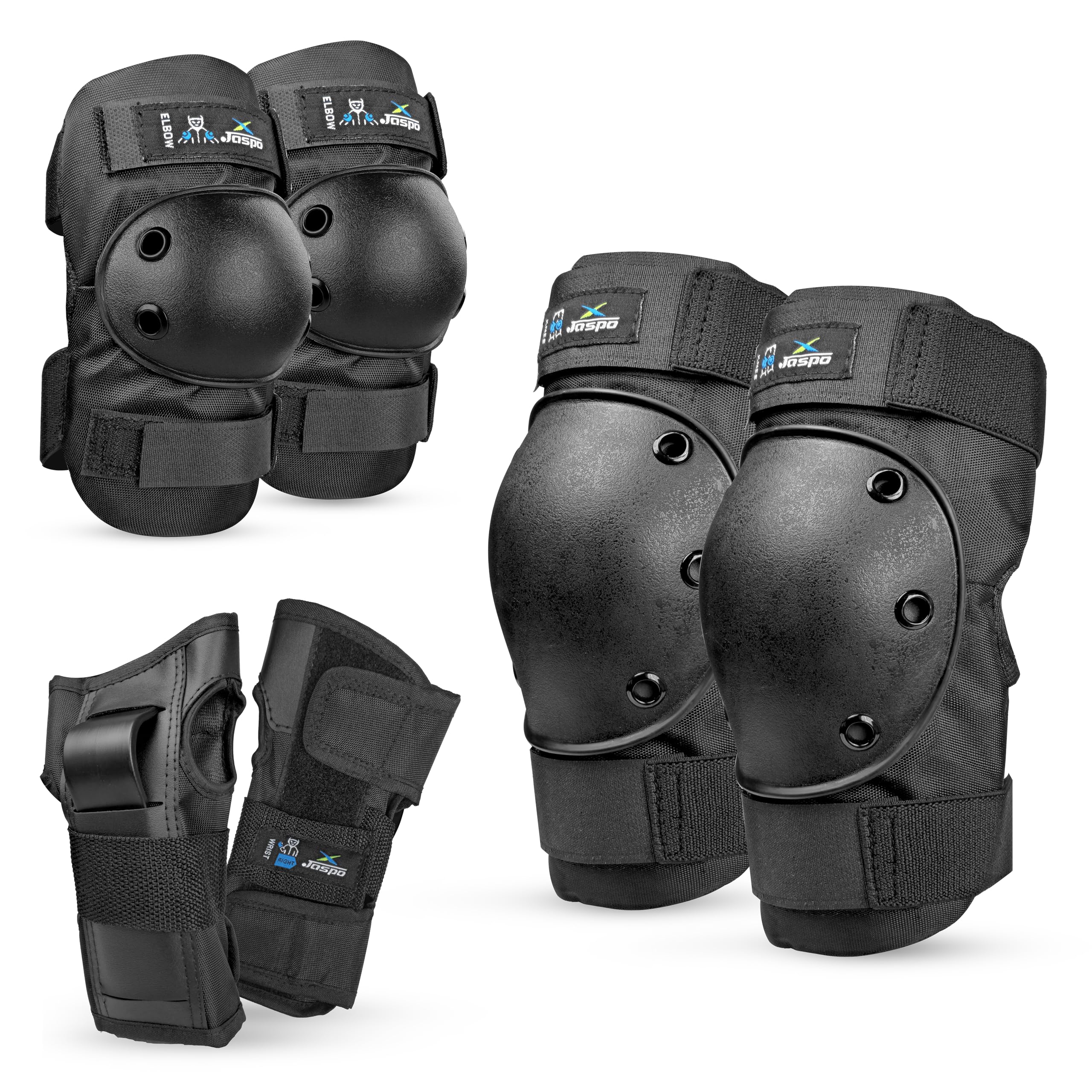 Jaspo Impact Protective Gear Set | Knee, Elbow & Wrist Guards with PE Shell, 8mm EVA Foam Cushion, Shock-Absorbing Pads & Adjustable Velcro for Skates, Skateboard, Kick Scooter (Medium)-image-10