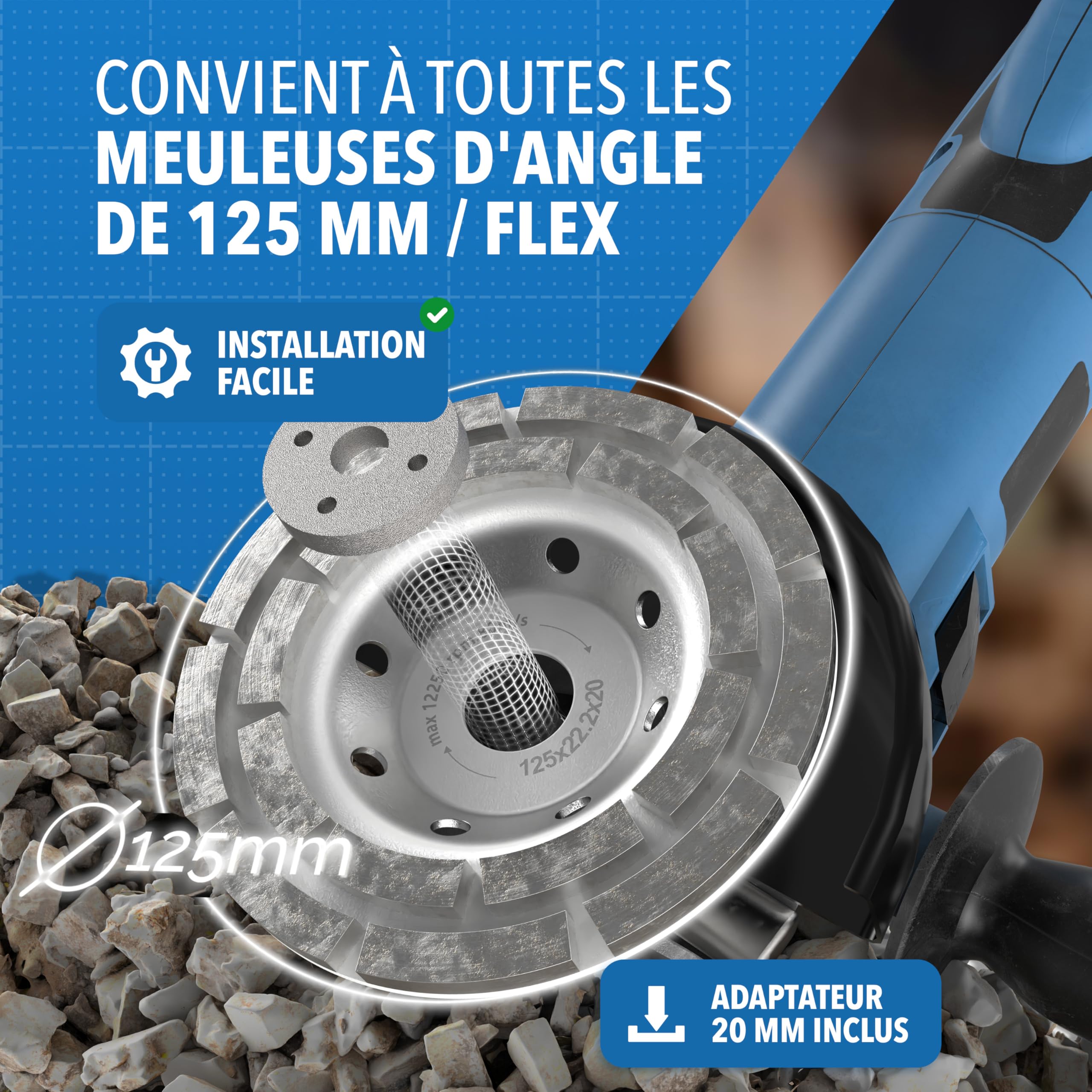 STONE REEF Meule diamantée [125 x 22,2 x 20] Meule diamantée 125 mm Disque de fraisage diamanté pour le travail du béton, le travail de la pierre naturelle, le ponçage de chantier