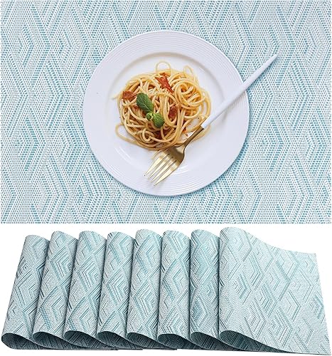 Miniatura 21 de Juego de 8 manteles individuales, resistentes al calor, antideslizantes, para mesa de comedor, lavables, duraderos, de vinilo de PVC, tejido (color