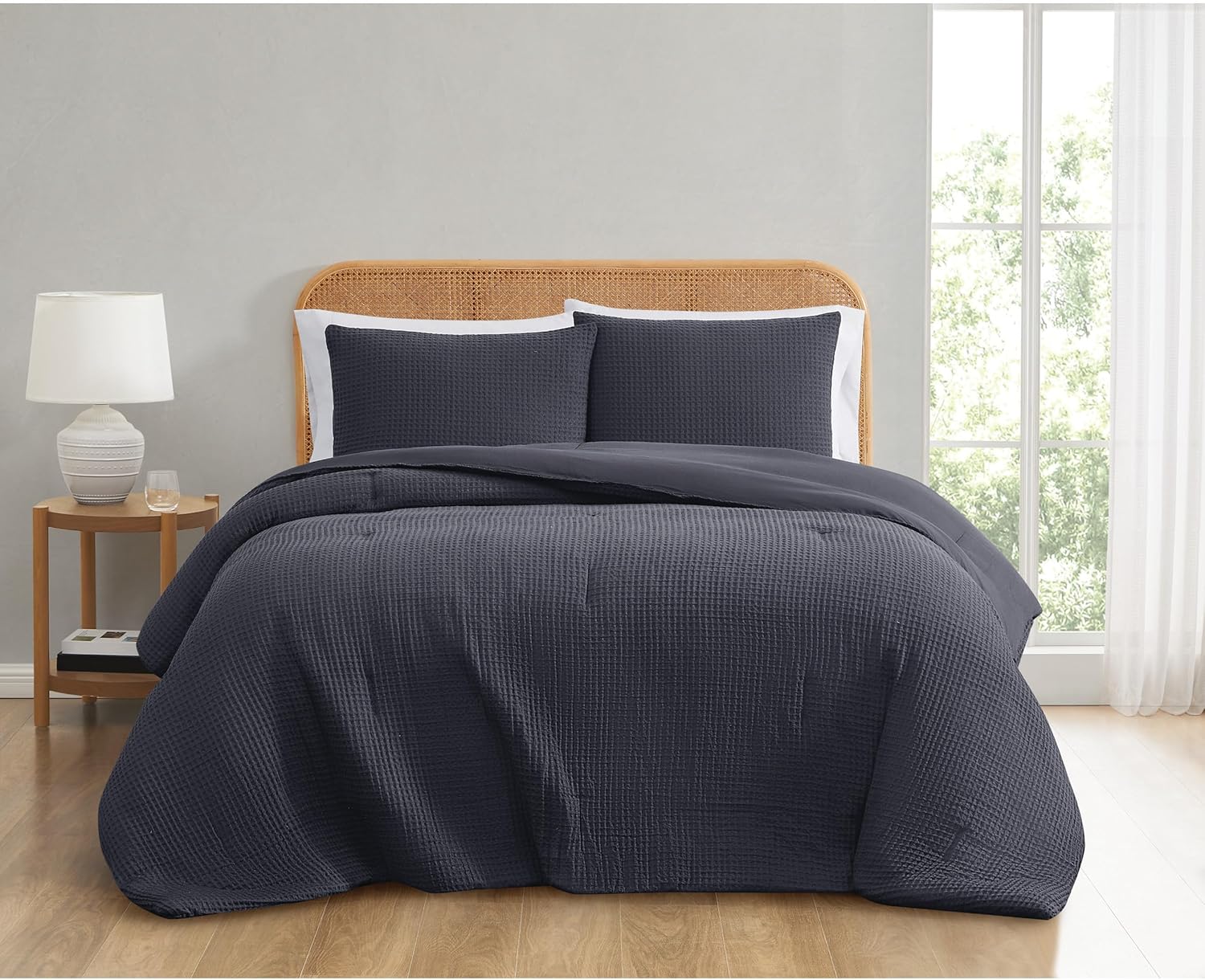 TRULY SOFT Textured Waffle Charcoal Grey Polyester 3-Piece King Comforter Set, Solid Themed, for Men and Women, Oeko-TEX Certified Confidence