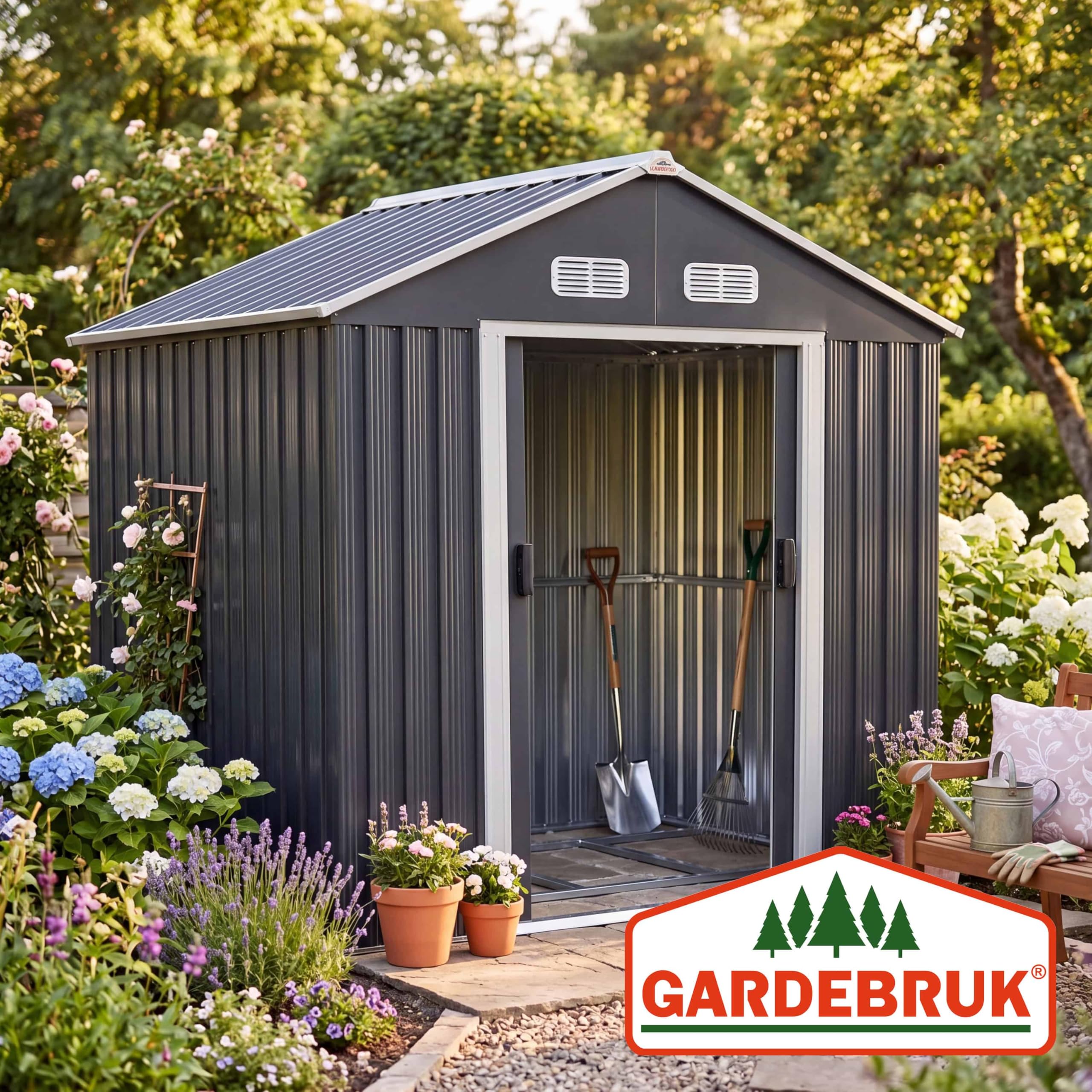 GARDEBRUK® XL Metall Gerätehaus 2m² 196x132x188cm Schiebetür Anthrazit Geräteschuppen