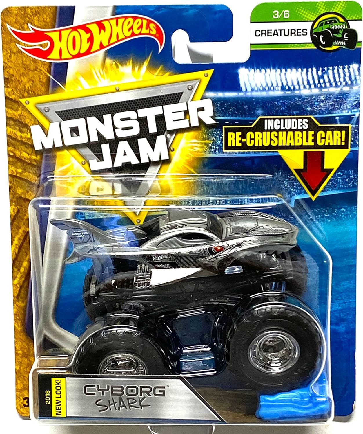 Hot Wheels Monster Jam 2018 Creatures Cyborg Shark (with Re-Crushable Car) 1:64 Scale