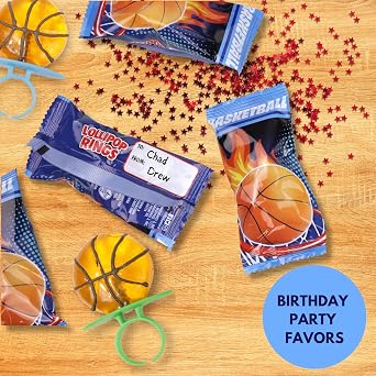 Needzo Basketball Lollipop Rings Party Favors, Sports Ball Shaped Candy Goodie Bag Fillers for Birthdays, 18 Suckers