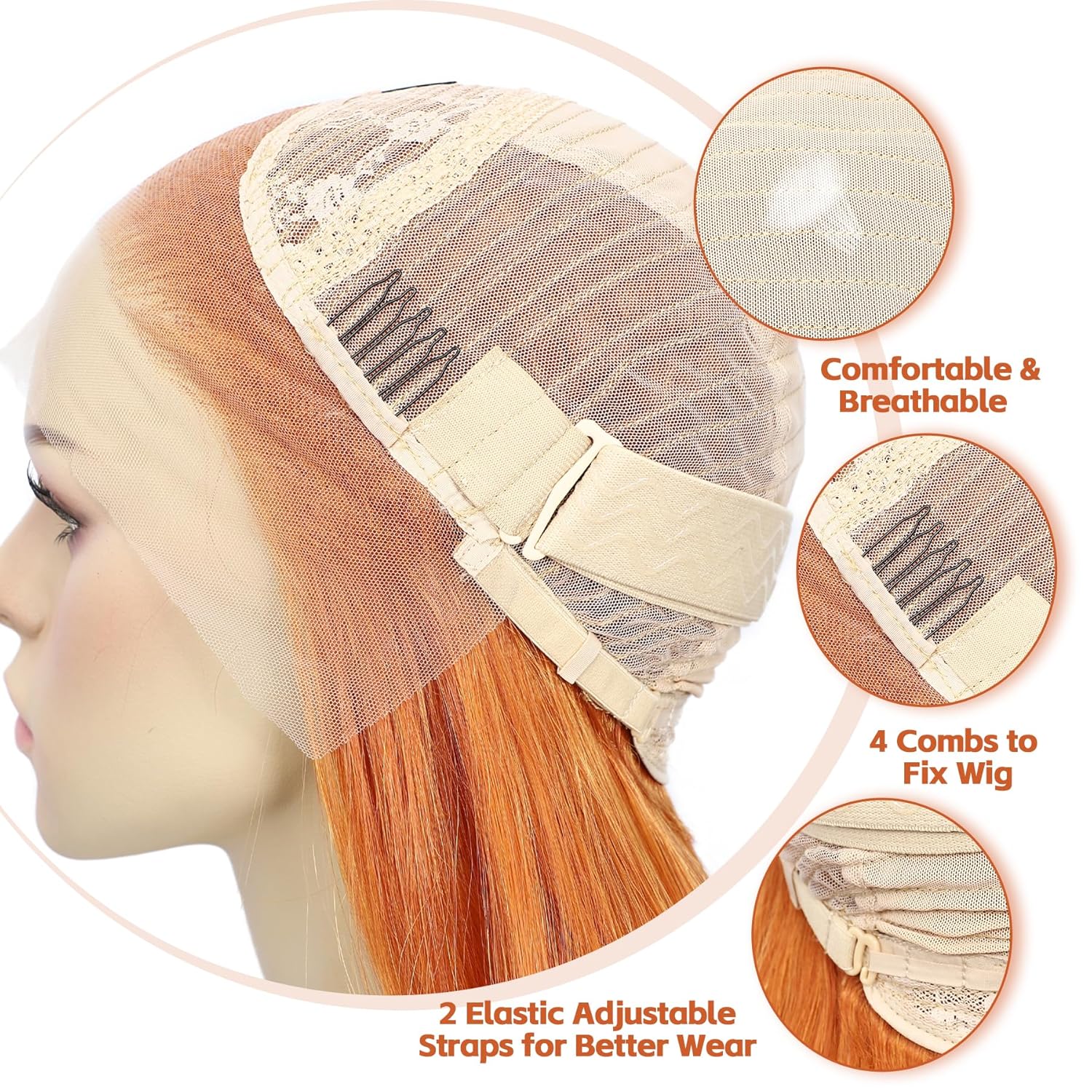 Ginger Orange Lace Front Wig Pre Plucked 13x3 Long Ginger Wavy Synthetic Wig for Women 26 Inch Natural Looking Heat Resistant Fiber Daily Party Use