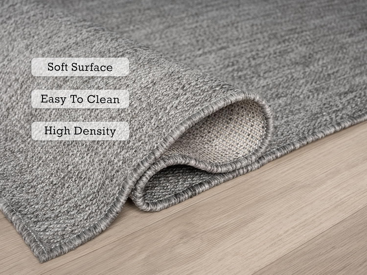 Angela Easy Jute Indoor Outdoor Rug, 4x6 Natural Solid Jute Look, Polyester, Durable & Easy Care Outdoor Farmhouse Carpet for Patio, Porch, Living Room (4' x 6', Gray)