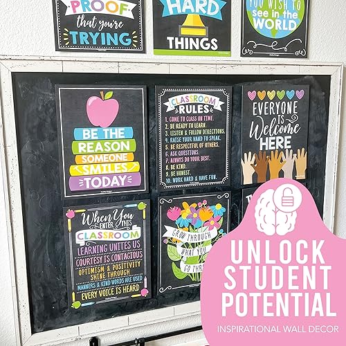 Miniatura 5 de Hadley Designs Carteles motivacionales para el aula, arte de pared con 9 mentalidad de crecimiento para profesores, decoraciones duraderas para el